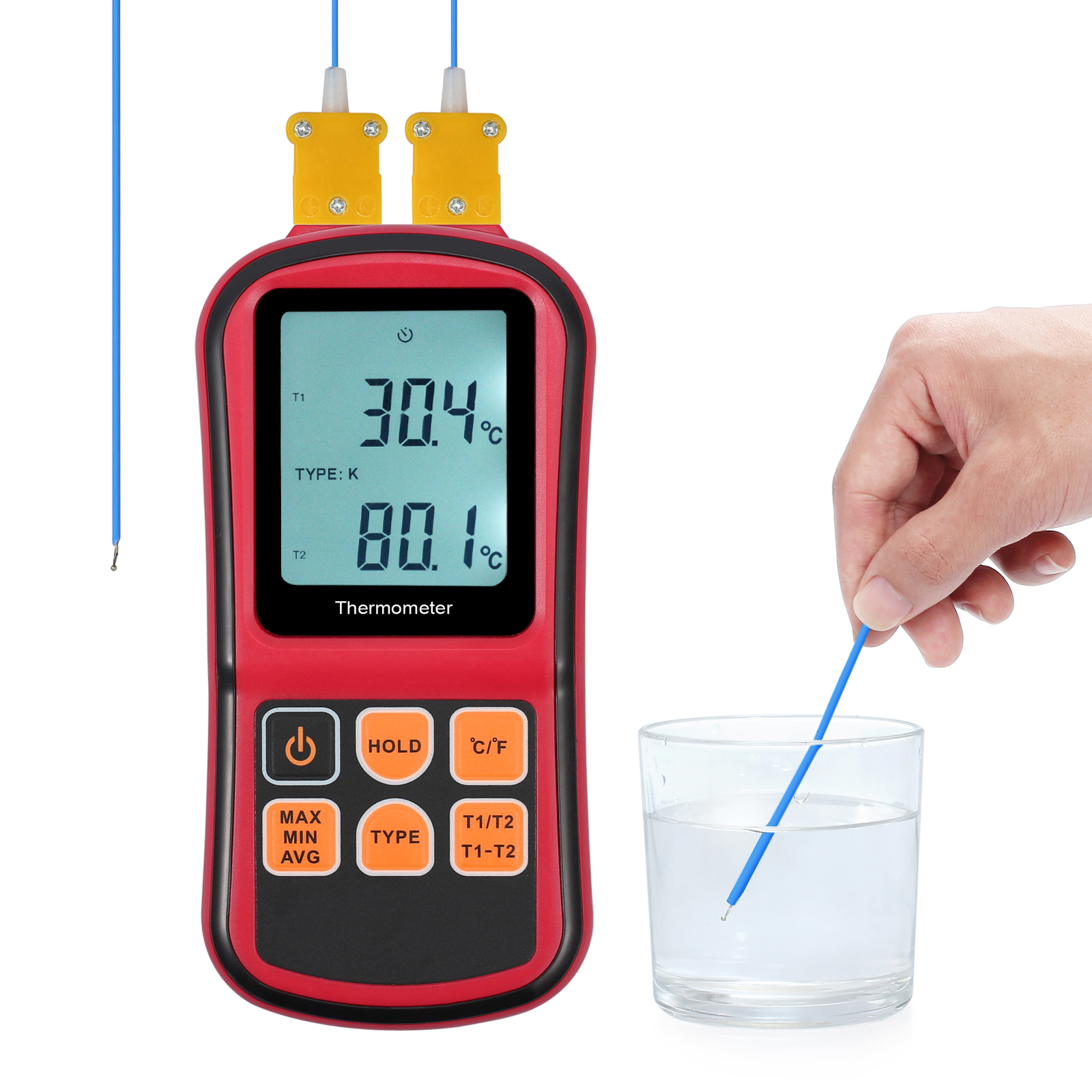 Digital Dual Channel Temperature Tester Meter & K-type Thermocouple