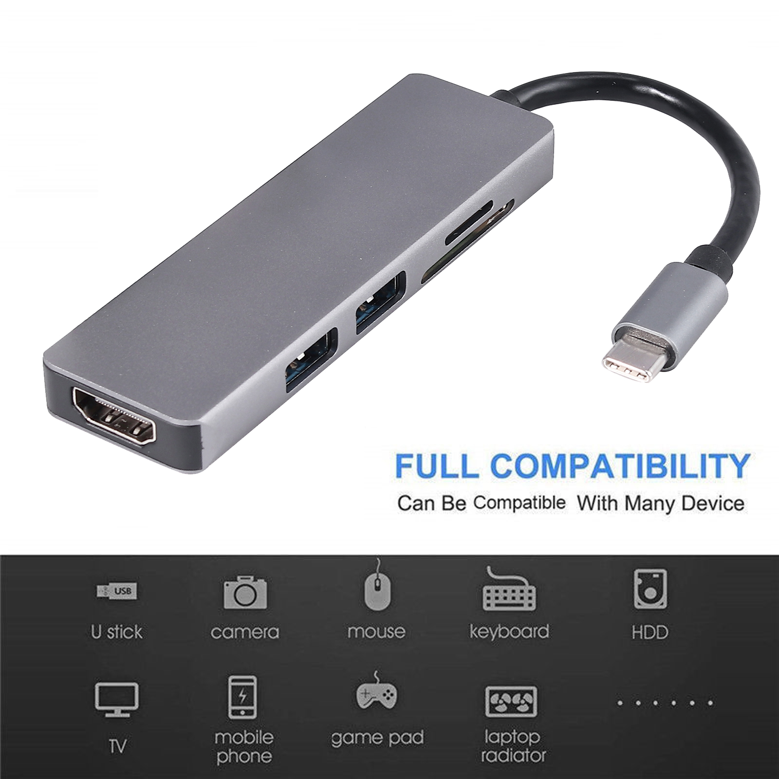 5in1 USB-C Hub Type-C Multiports USB 3.0 Ports SD TF Card Reader ...