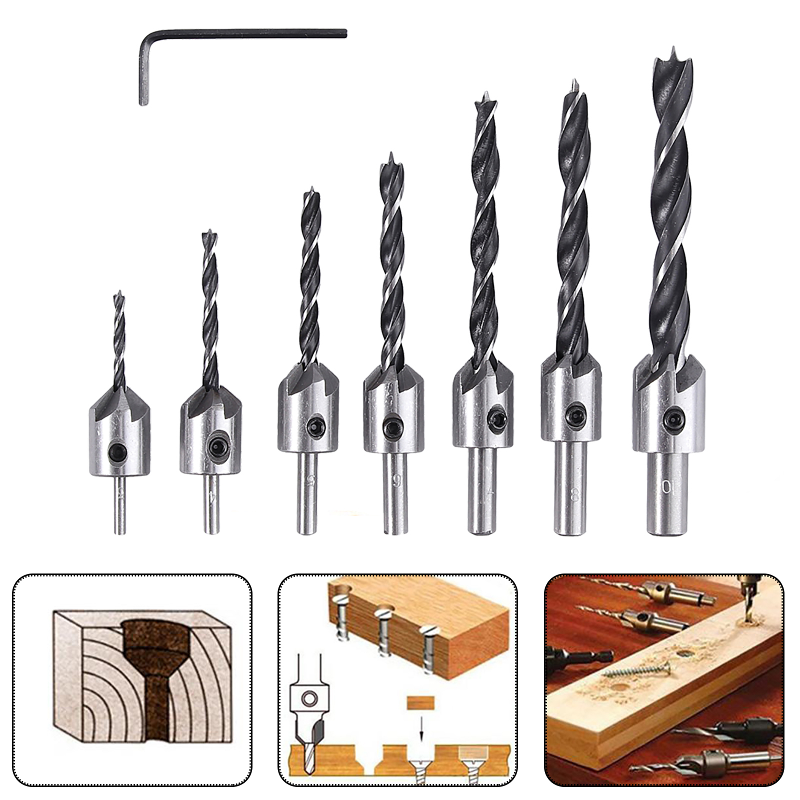8pcs HSS 5 Flute Countersink Drill Bit Set Chamfer End Milling Tools 3mm-10mm