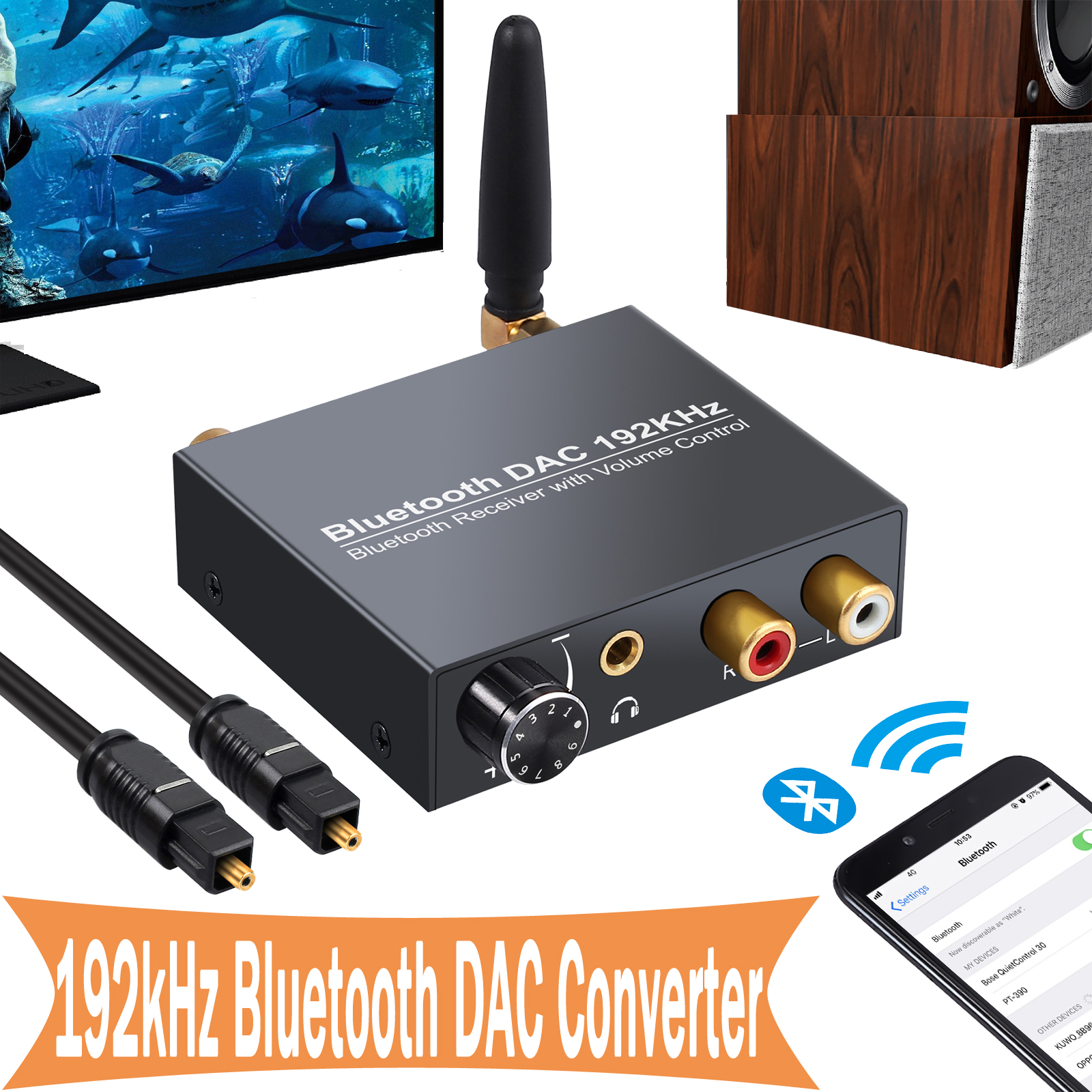 192KHZ Digital Optical To Analog DAC Audio Converter w/Bluetooth 5.0