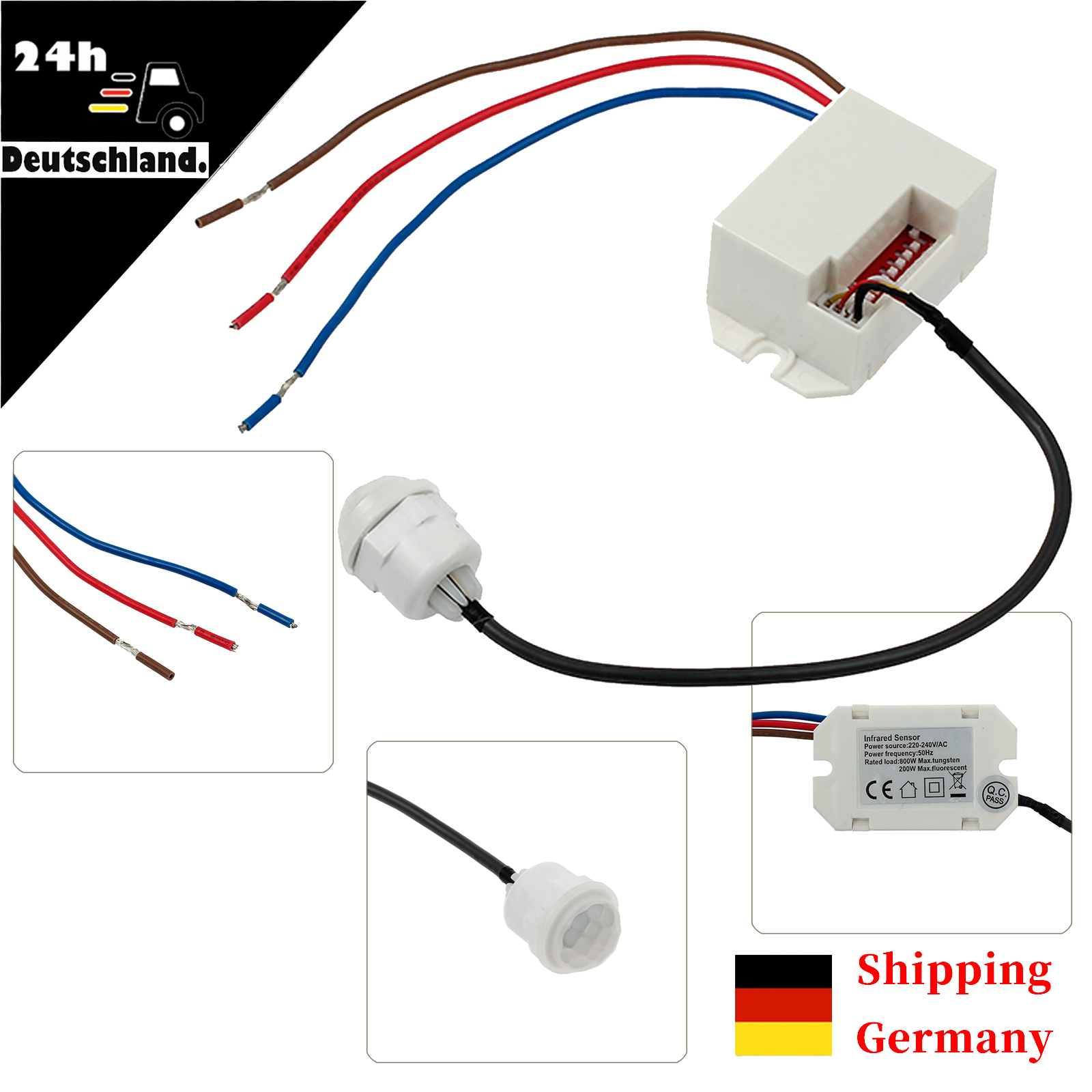 Mini Bewegungsmelder zum Einbau Sensor PIR Unterputz 360° für LED Detector 800W