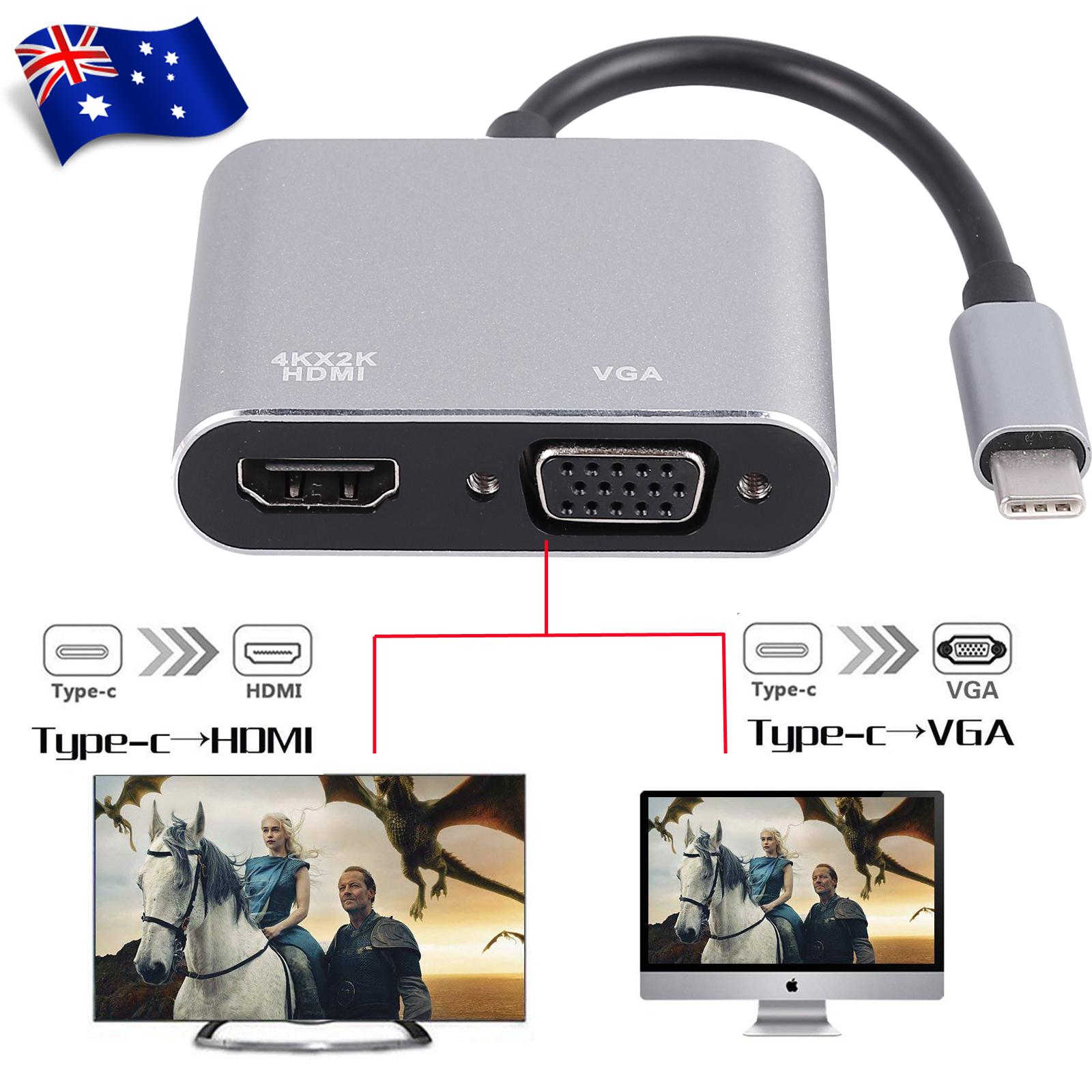 USB 3.1 Type C to VGA HDMI HUB Video Converter Adaptor MacBook Pro/Chromebook eBay