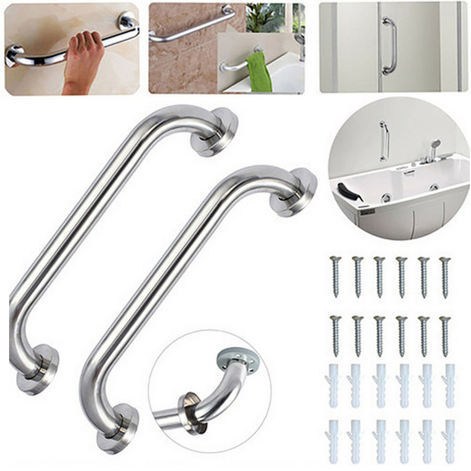 2xSafety Rail Wall Grab Bar Stainless Steel Pull Shower Handle Bathroom Handrail 753807577069 eBay