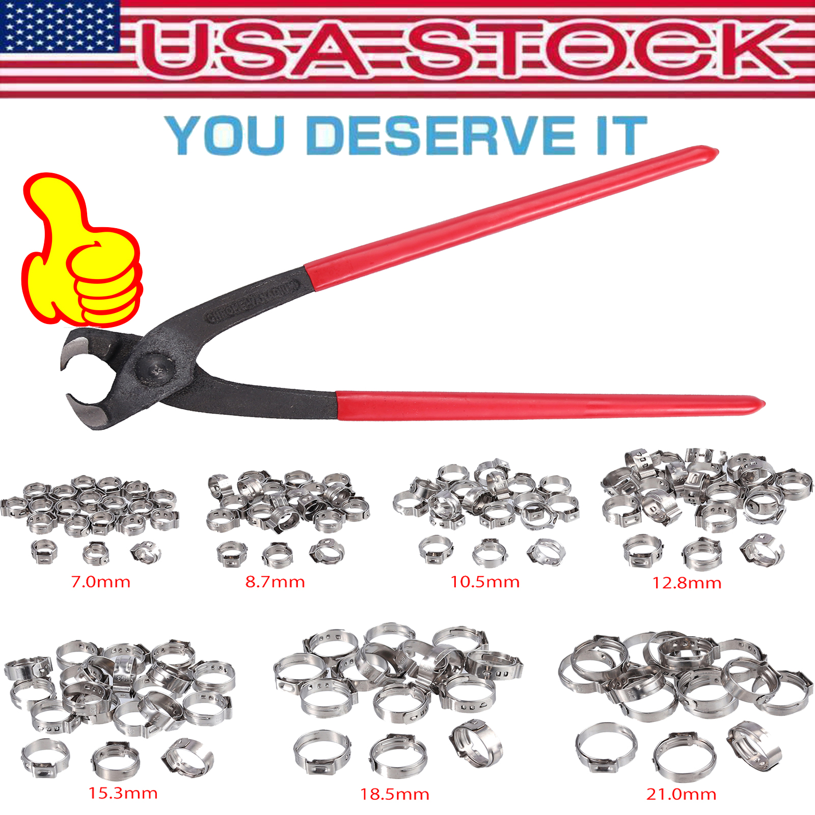 130PCS Single Ear Hose Clamps /Ear Crimping Tool Kit With 304 Stainless