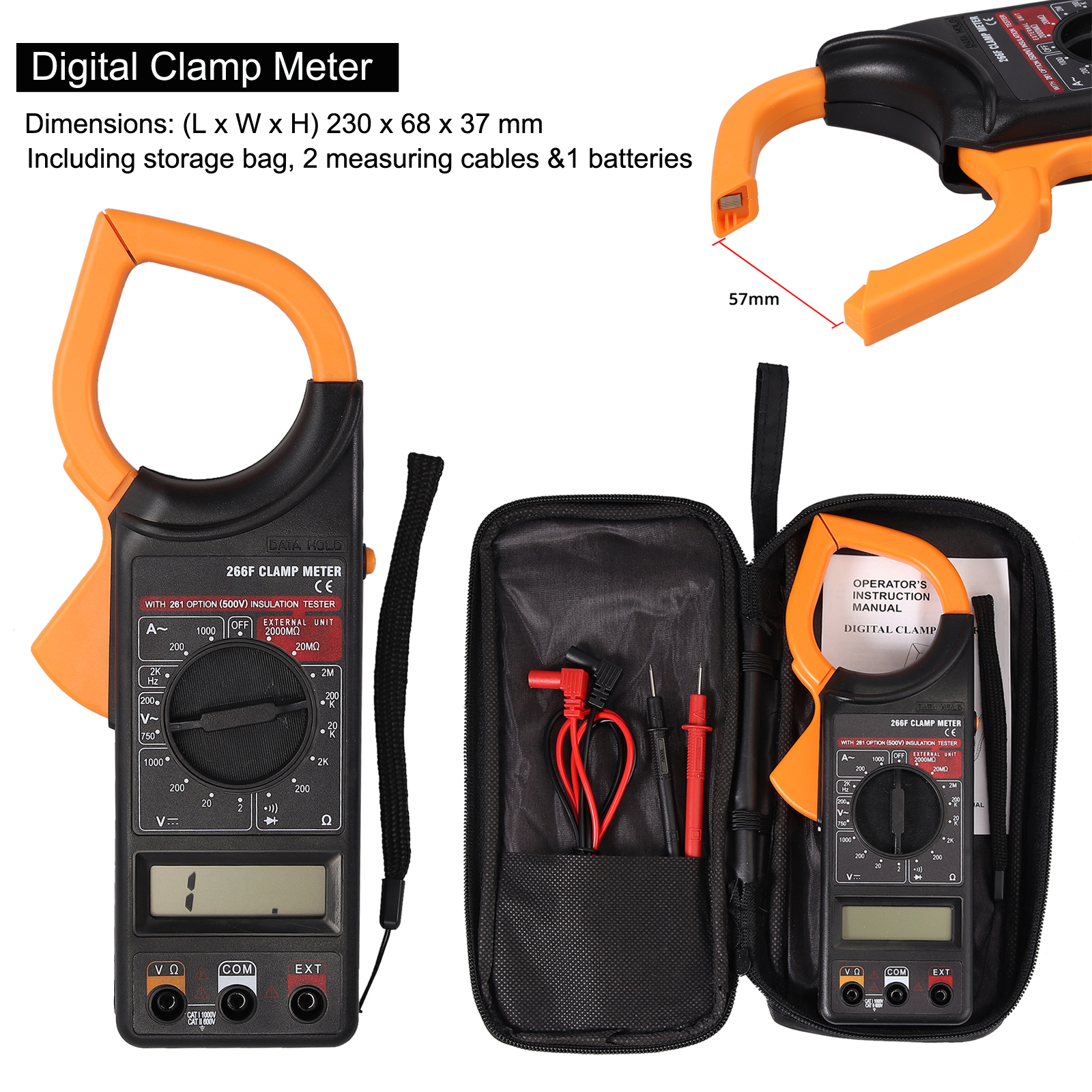 Digital Clamp Multimeter Amp Meter OHM AC/DC Current Voltage Volt