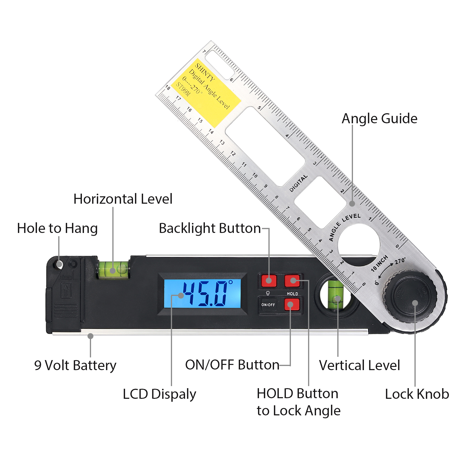 Digital Protractor Angle Gauge Precision Protractor Inclinometer Level Box Angle