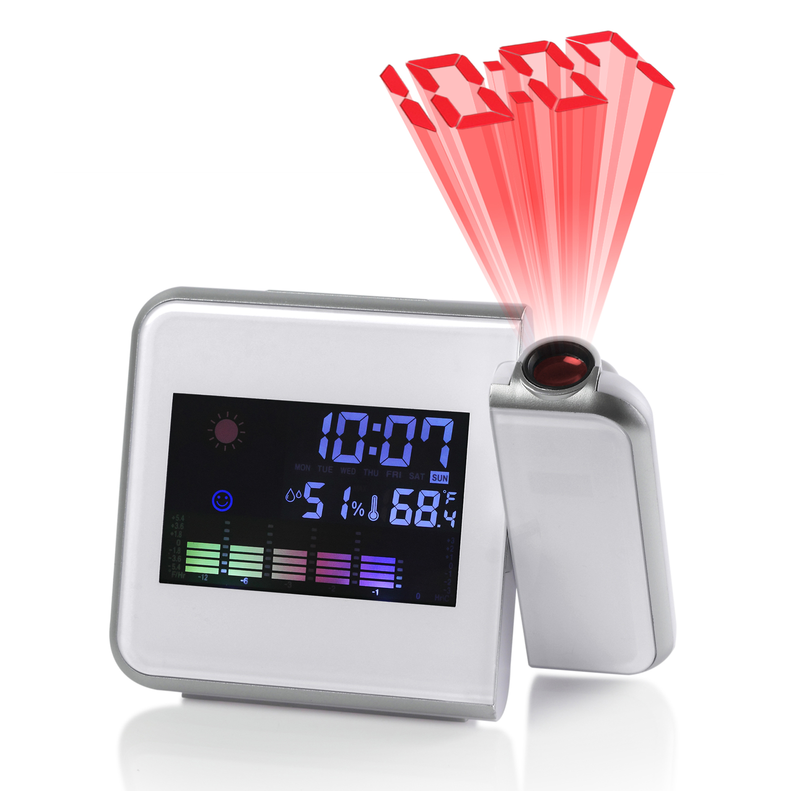 Digital LCD LED Time Projector Colorful Snooze Alarm Clock Weather