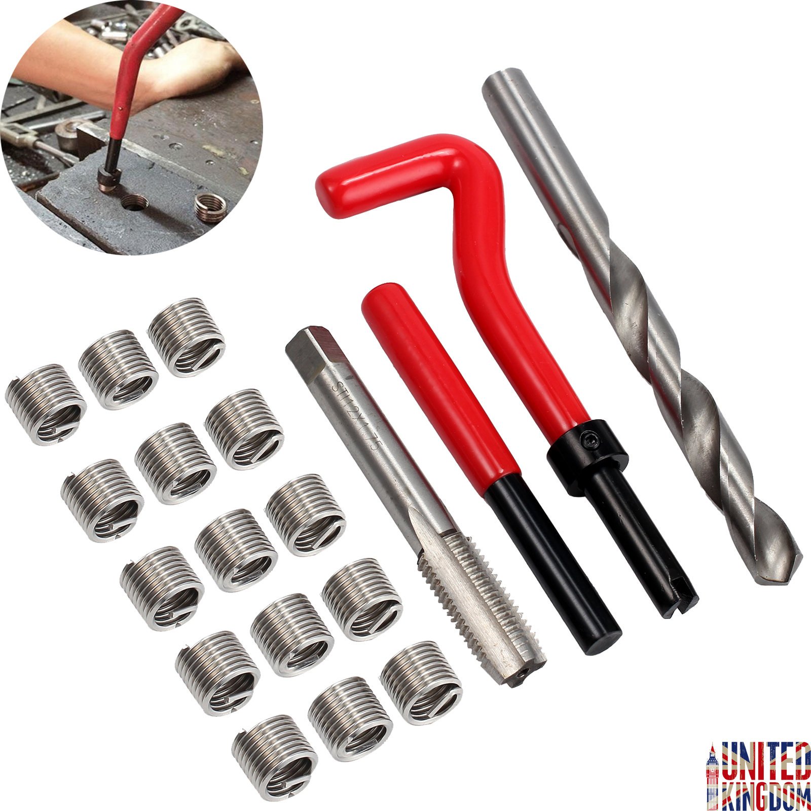 Industrial M12 x 1.5mm Helicoil Thread Repair Kit /& Insert in Case