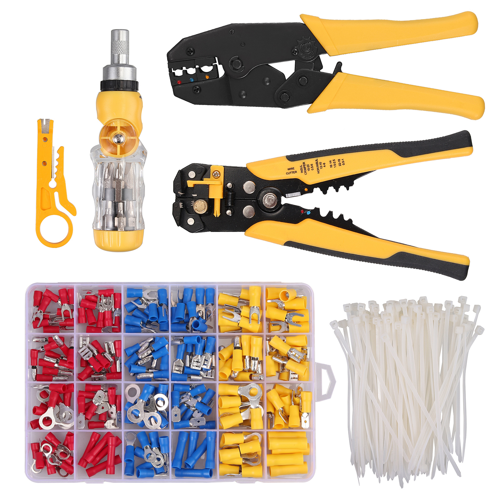 Crimping Tool Kit Wire Stripper Plier+500pcs Insulated Crimp Connectors Terminal