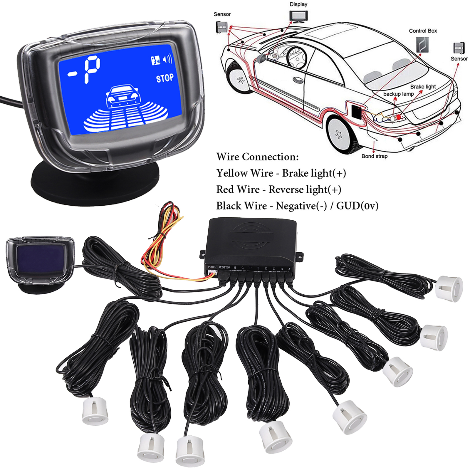 8 Parking Sensors LCD Car Auto Backup Reverse Rear Radar System Alert Alarm Kit