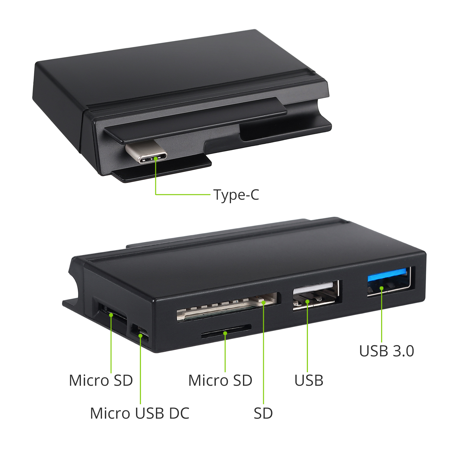 6in1 USB C Hub Adapter Type-C card reader Combo 3-Slot UK Microsoft