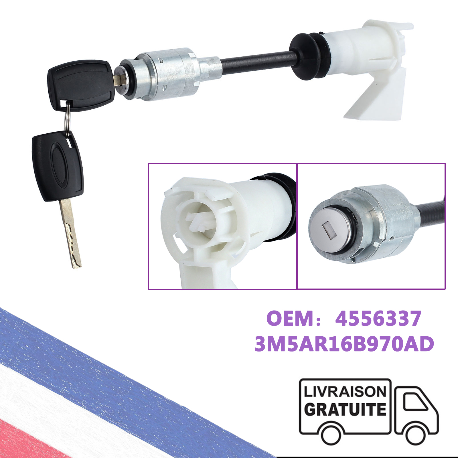 Kit Réparation Serrure de capot 2 clés pour Ford Focus 2 = 3M5AR16B970AD LONG