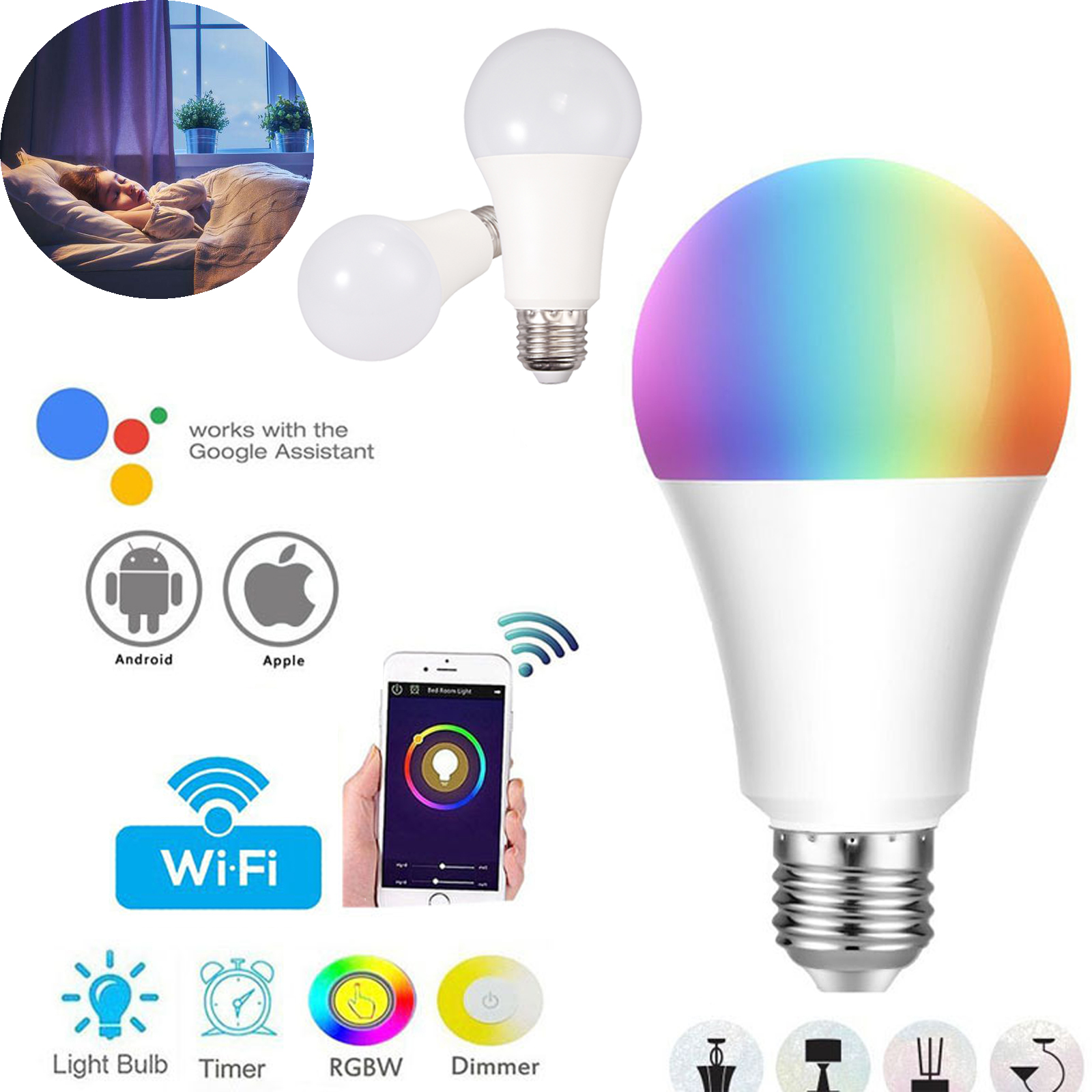 1-10x LED Smart Lampe Birne 7W E27 APP Wifi RGB Glühbirne Für Alexa Google Neu
