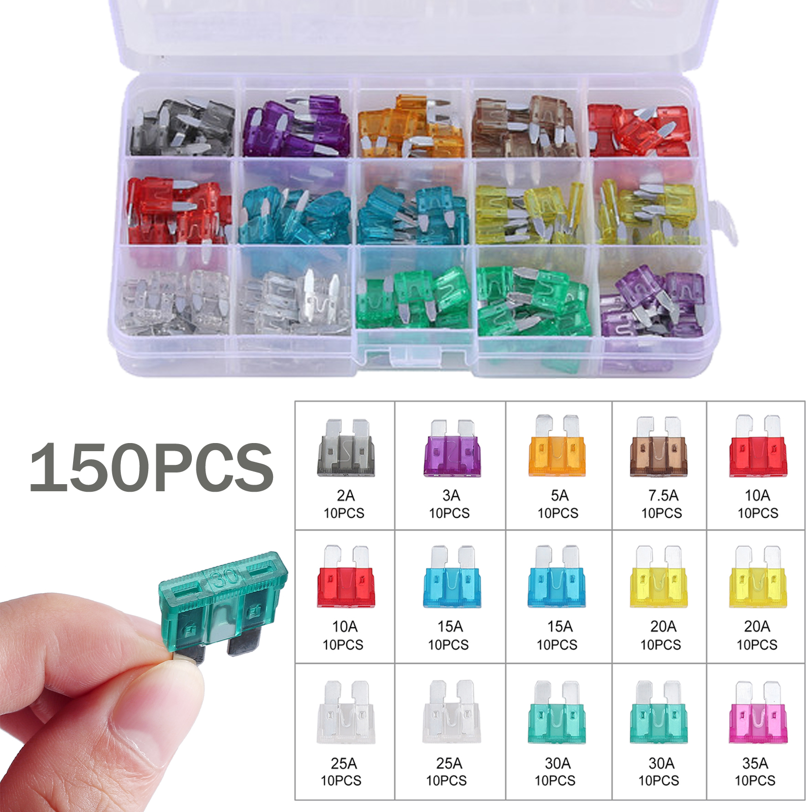 100Pcs 32V ROHS Standard Auto Blade Truck Car Fuse Kit 3 5 7.5 10 15 20 40 Amp