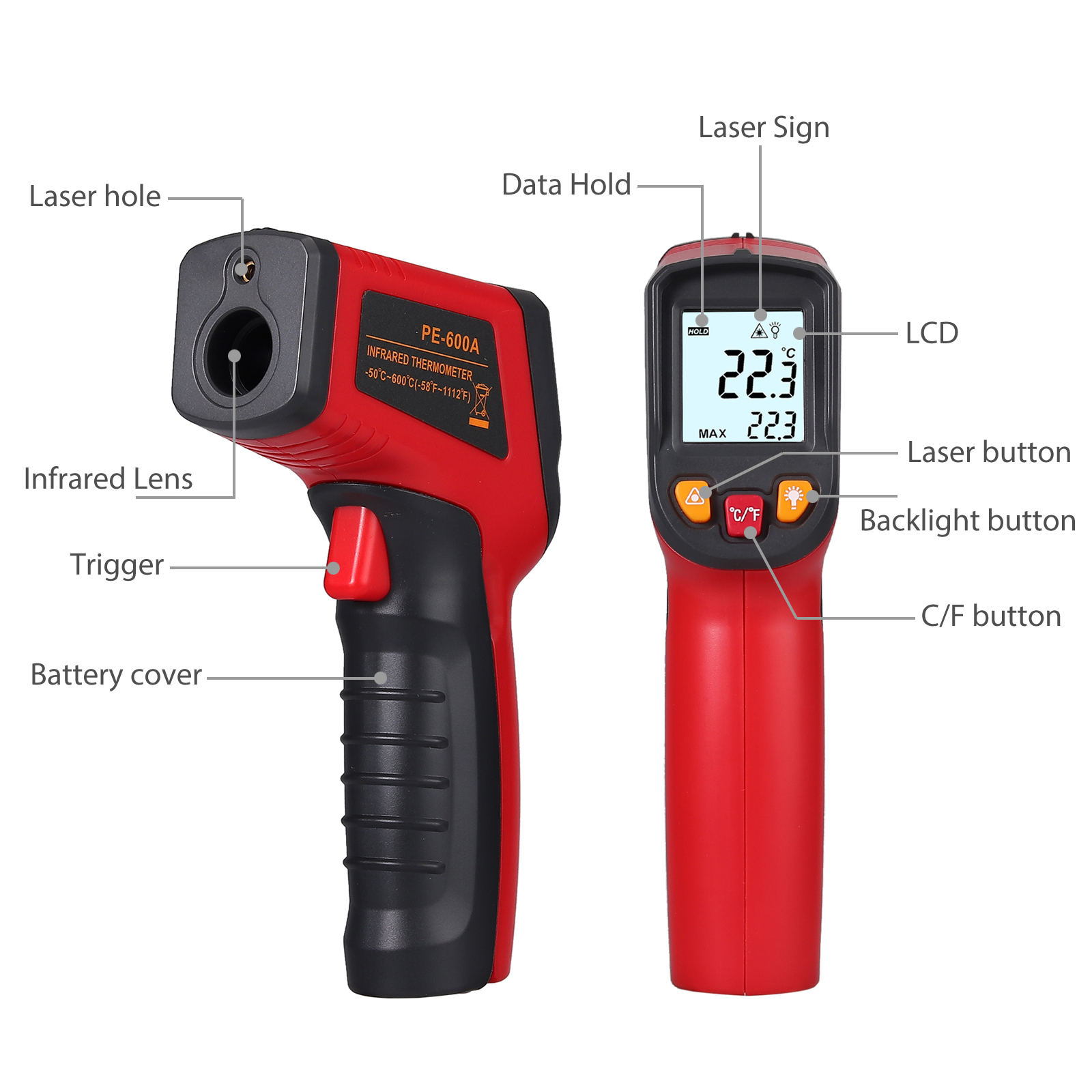 Temperature Gun Noncontact Digital Laser IR Infrared Thermometer Temp