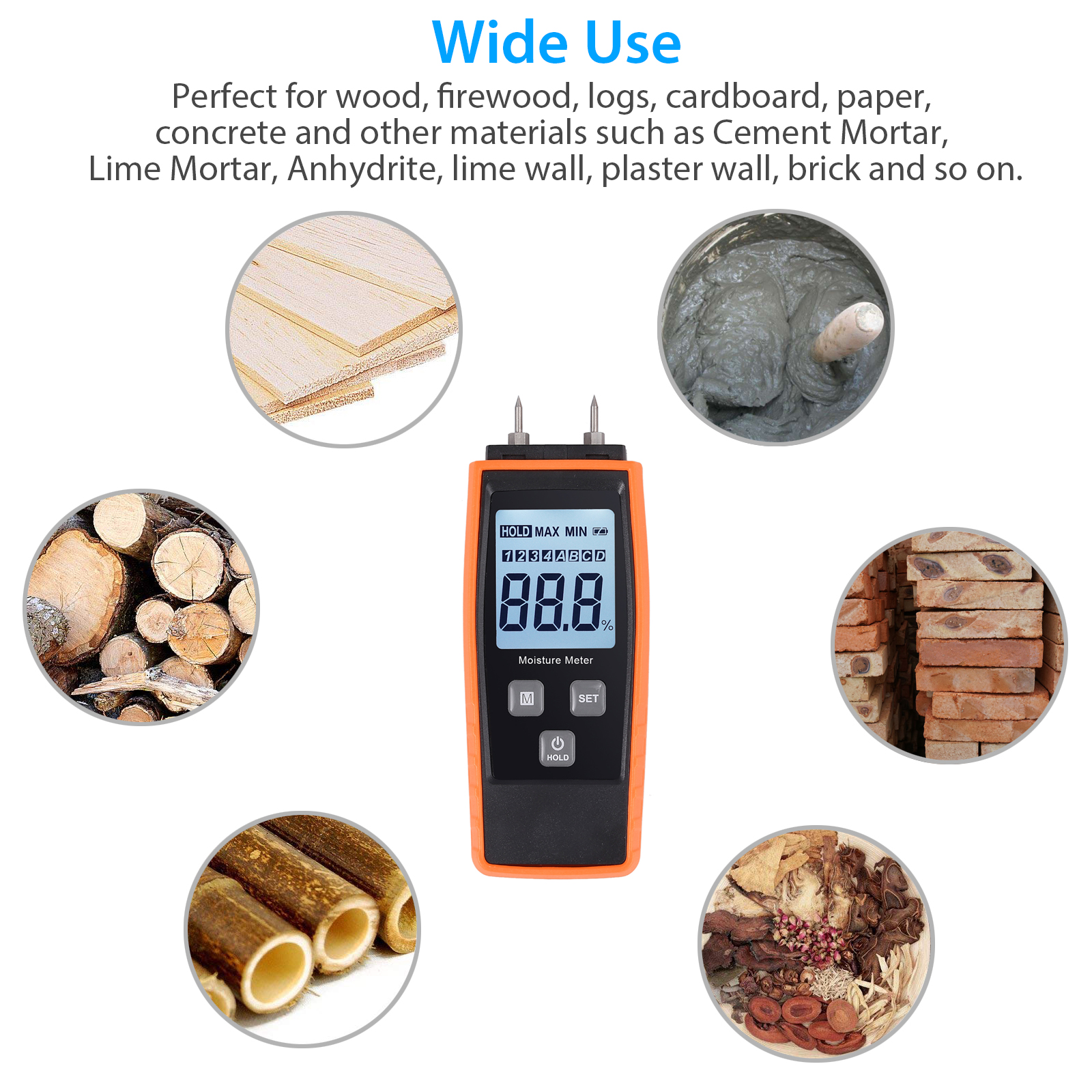 Damp Digital Wood Moisture Meter Backlight Display For Detecting Firewood Leaks