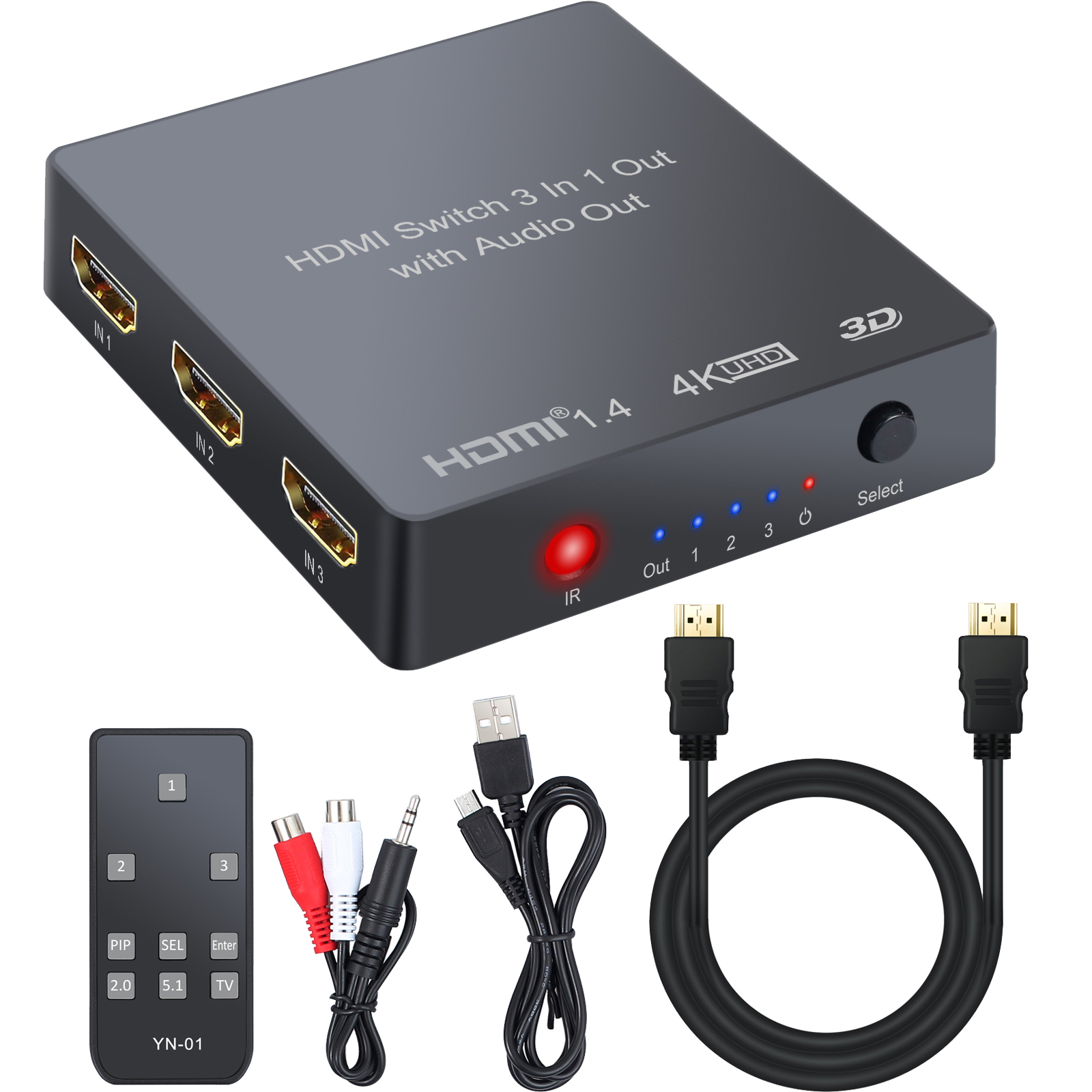 Hdmi Switch 3 In 1 Out Hdmi Audio Extractor & 4k@30hz With Remote+hdmi 