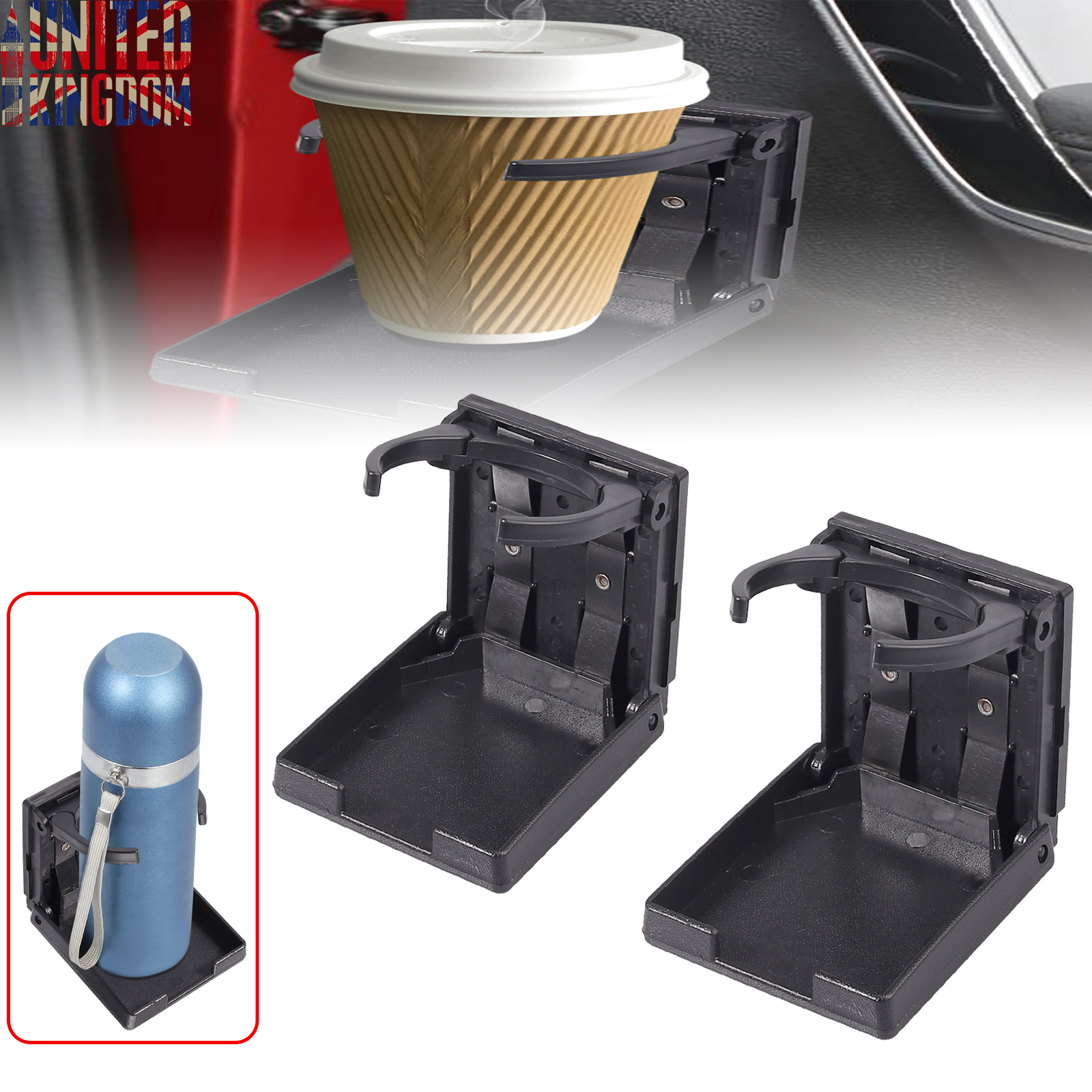 2pcs Adjustable Folding Cup Drink Holder with Screws and Tapes Black Adjustable Automotive Cup Holders for Car TRUCK BOAT VAN.