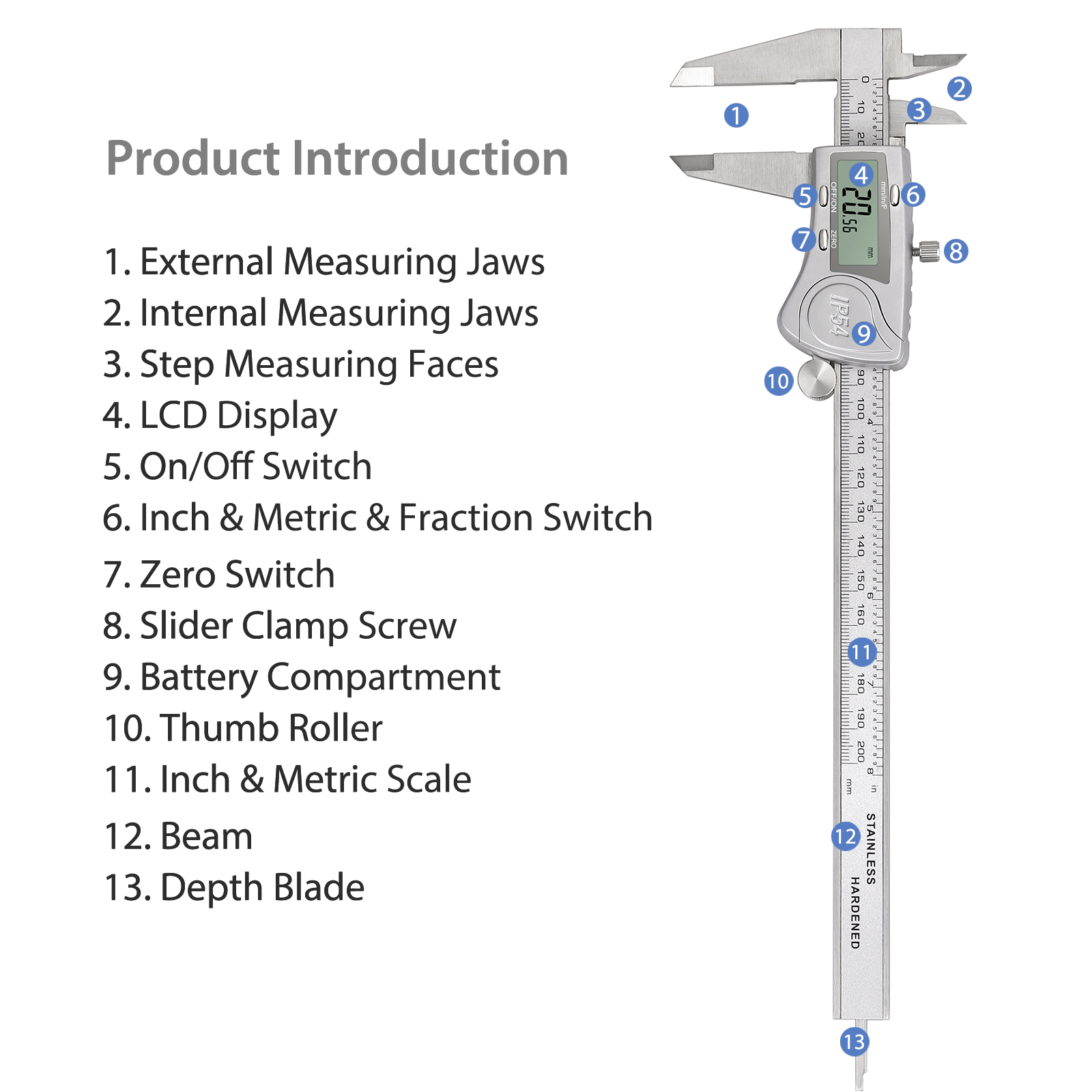 LCD Digital Electronic Gauge Stainless Steel Vernier 0-200mm Caliper Micrometer