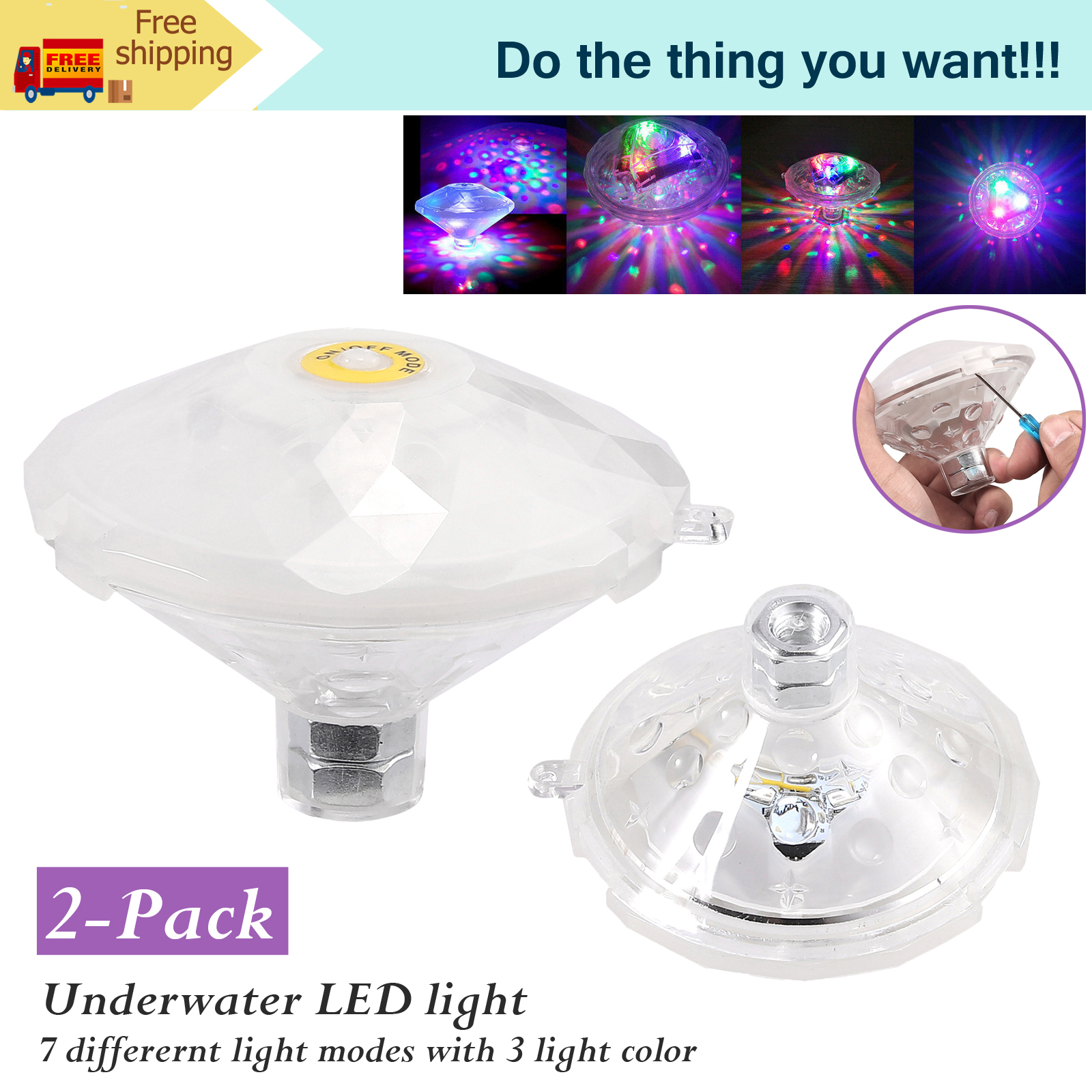 1//2x Underwater RGB LED Disco Spot Light Glow Show Swimming Pool Tub Spa Lamp