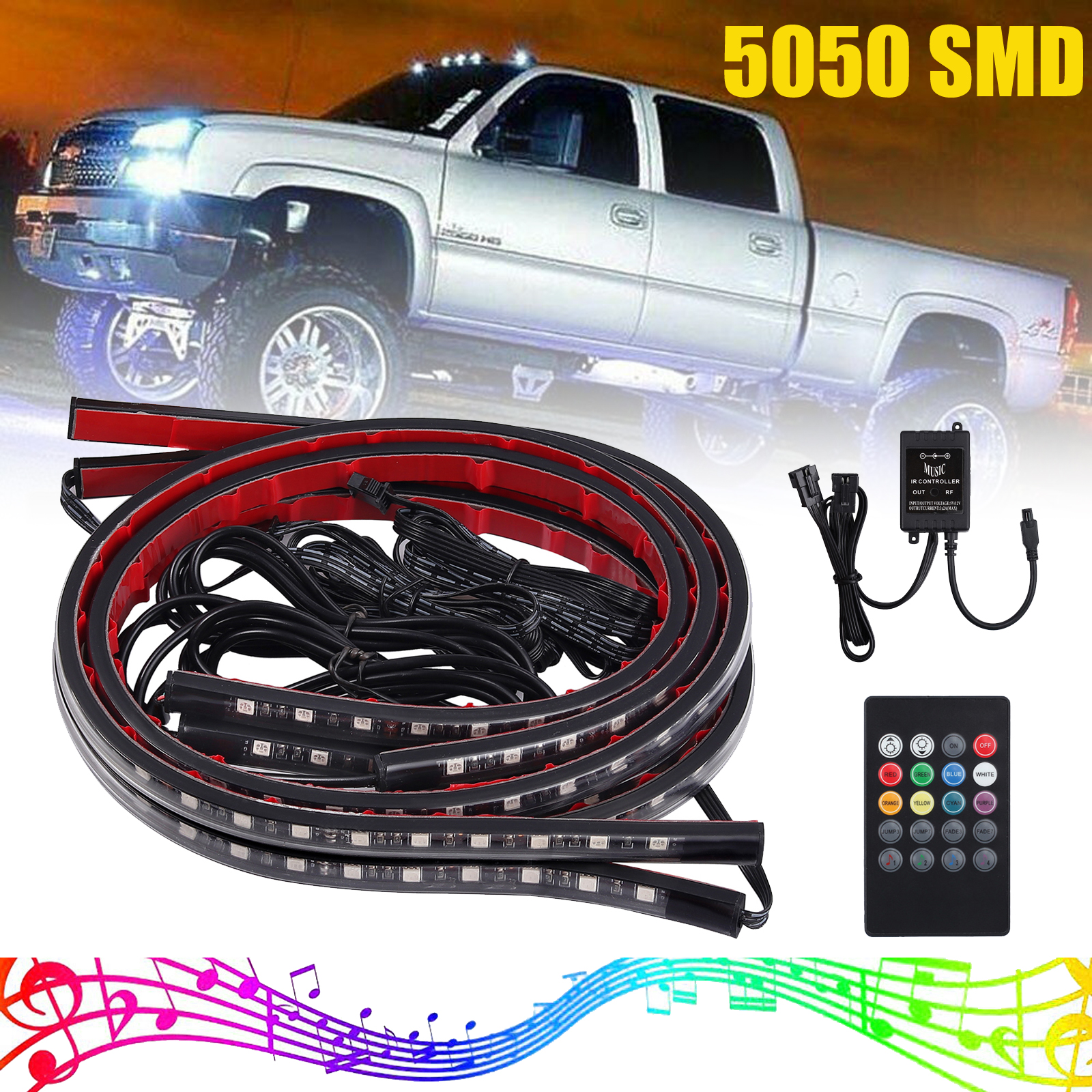 4PCS 12V Car Interior RGB LED Strip Lights Foot Atmosphere ...