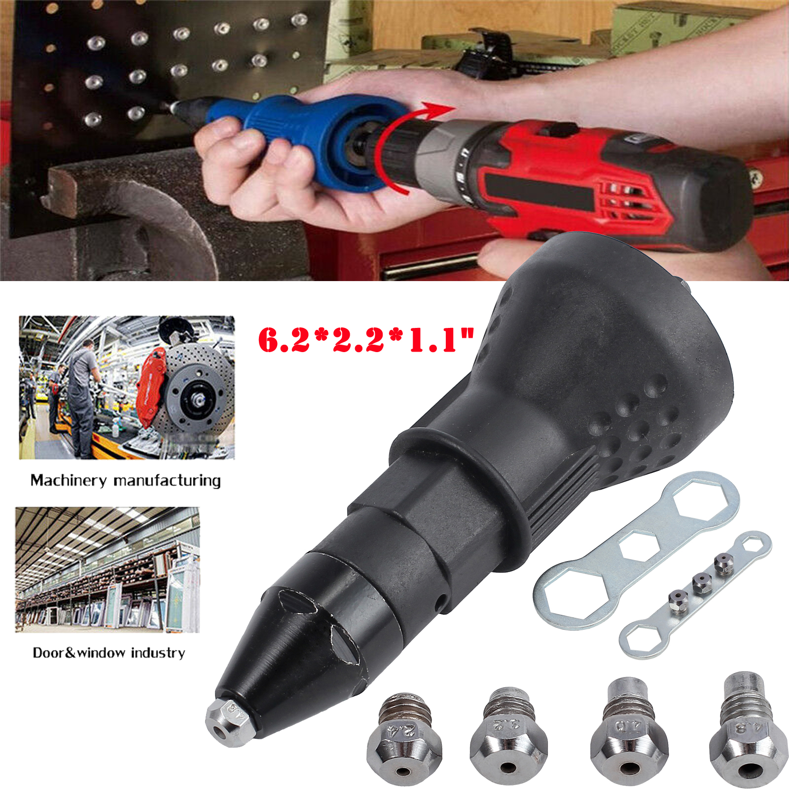 Electric Rivet Nut Gun Adaptor Insert Power Drill Cordless Tool Kit Professional 