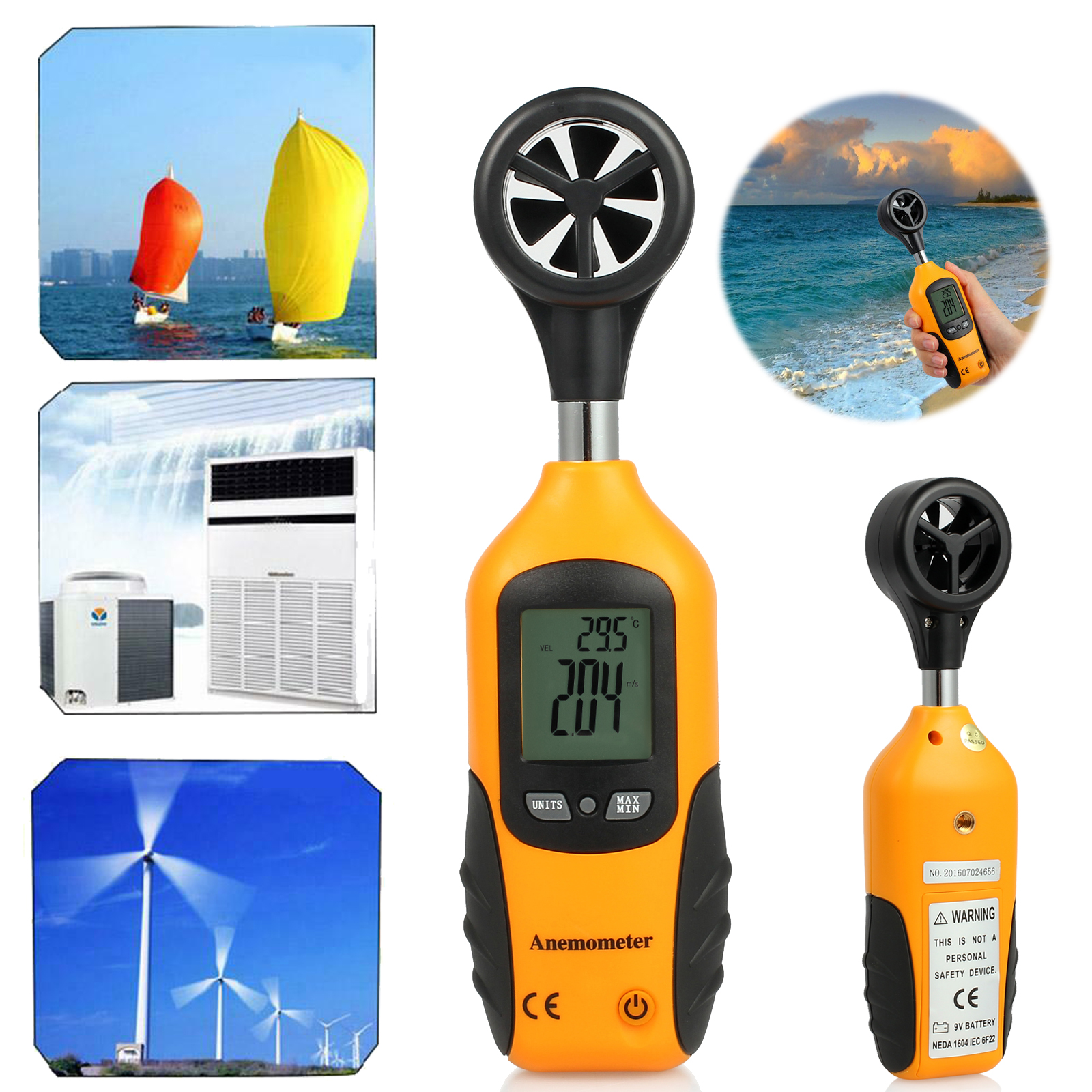 Handheld Digital LCD Wind Speed Gauge Air Speed Meter Thermometer