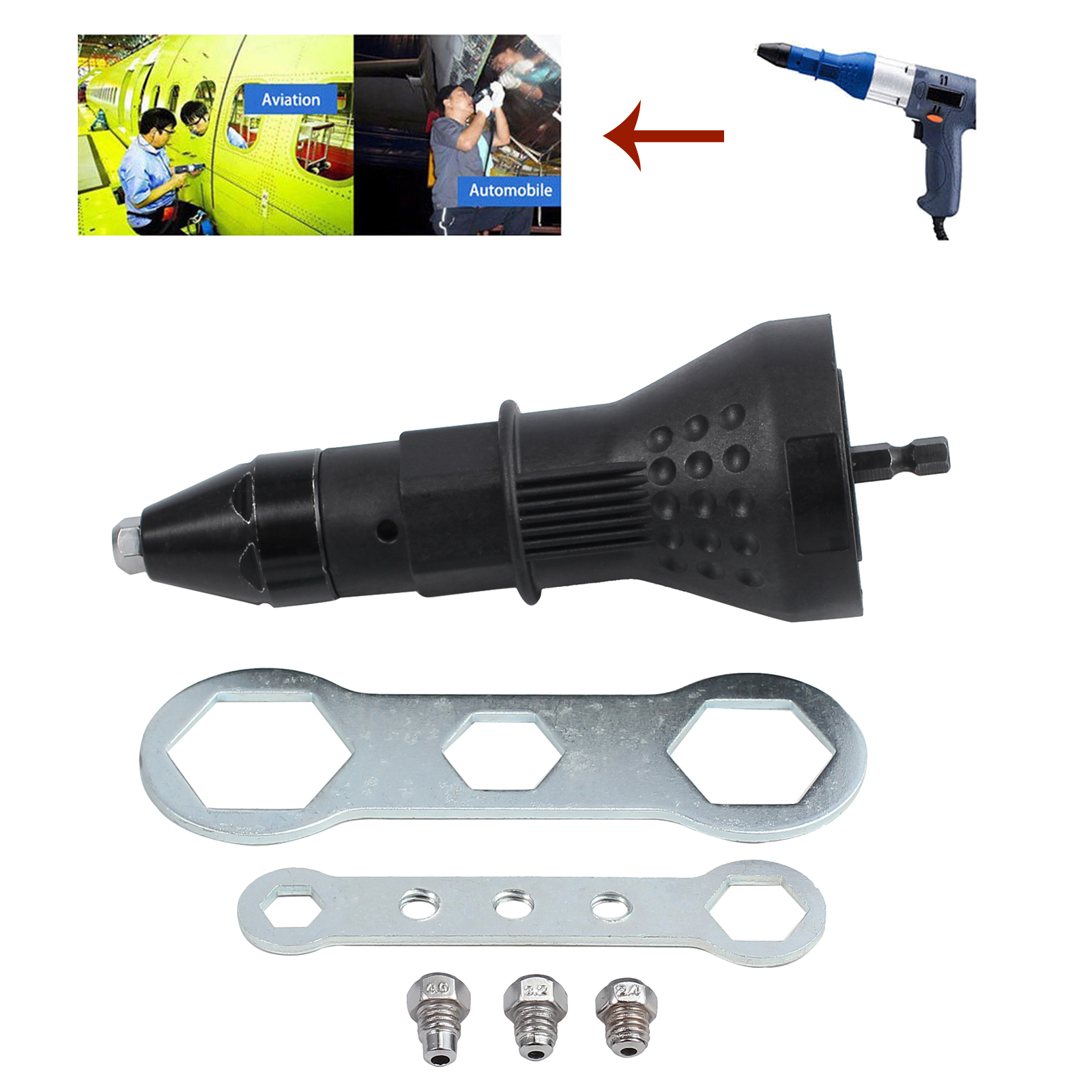 AU Electric Rivet Nut Gun Riveting Tools Insert Drill Adaptor Wrench Cordless
