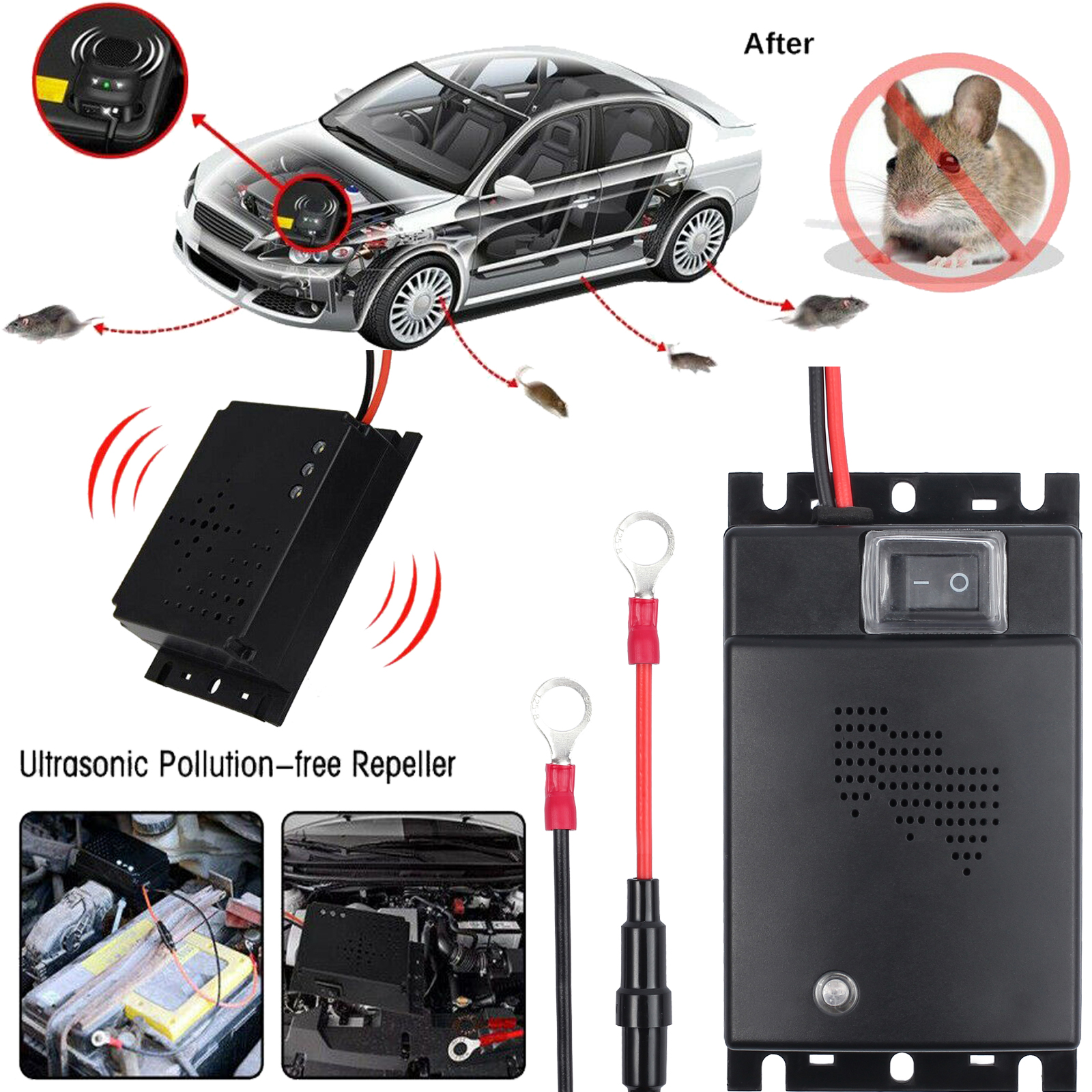 Car Vehicle Ultrasonic Mouse Repeller Rat Rodent Pest Animal Deterrent ...