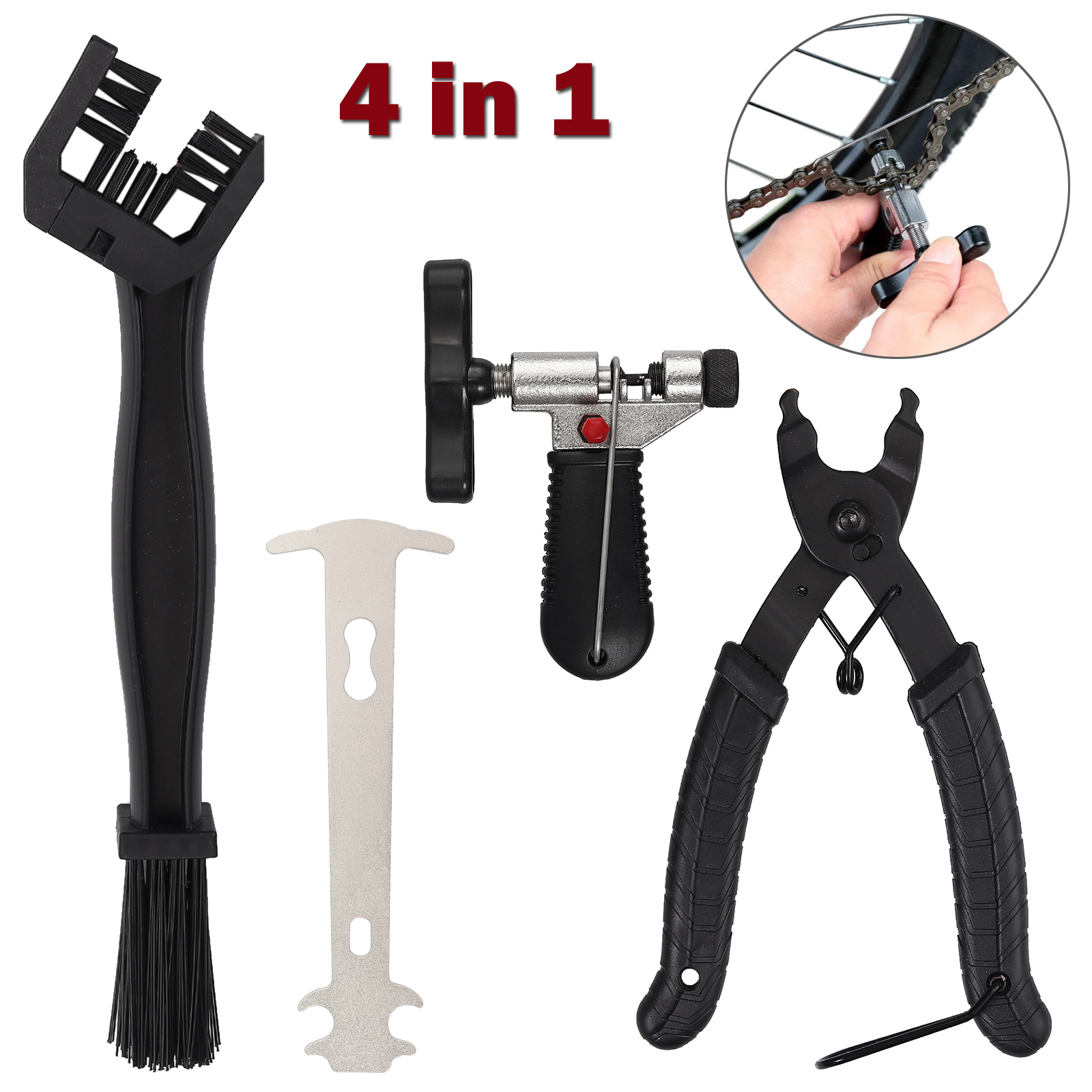 4 in 1 Bicycle Chain Repair Tool Kit Bike Link Plier Chain Checker/Cleaner Brush 659438789744 eBay