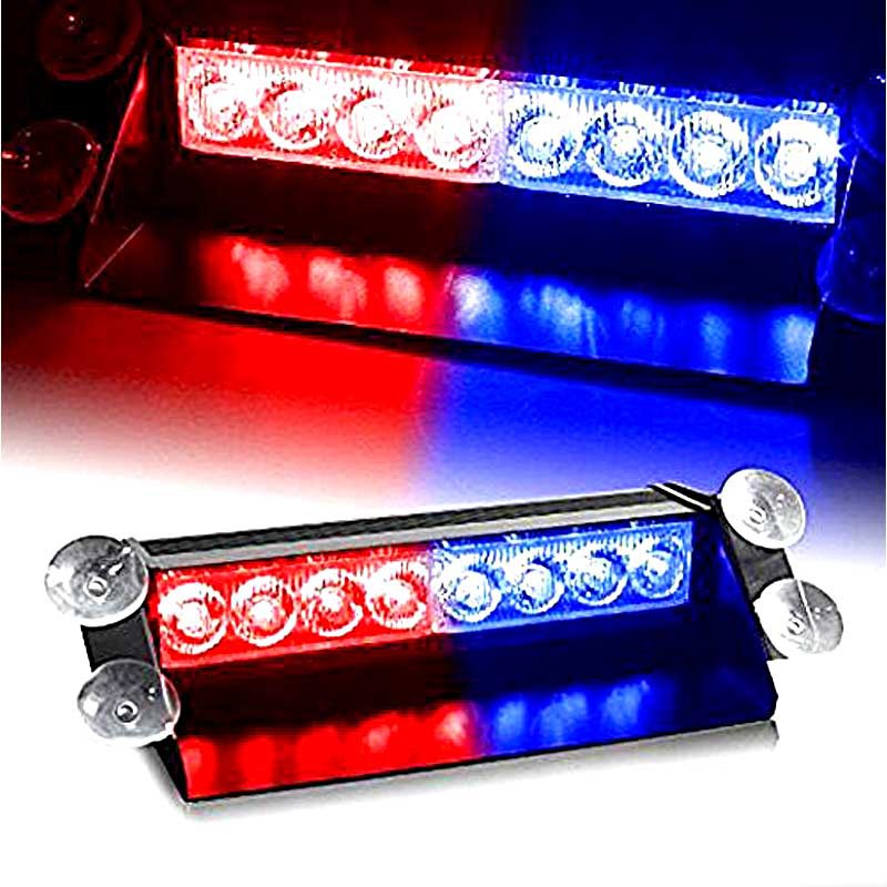 8 LED Red/Blue 3 Modes Car Strobe Flash Lamp Flashing Dash Emergency
