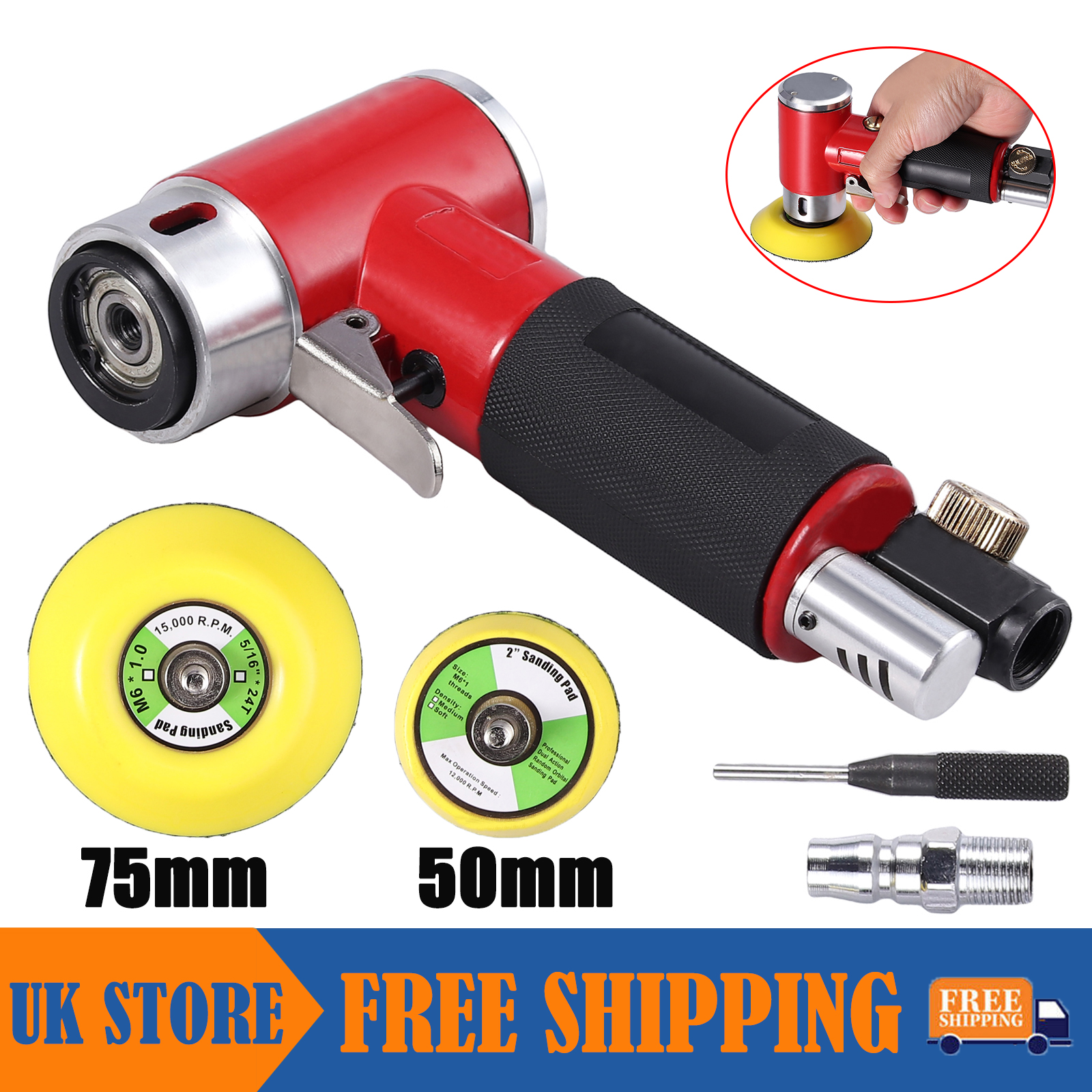 HEAVY DUTY 15PC 1/4" AIR DIE RIGHT ANGLE GRINDER POLISHER SANDER KIT UK