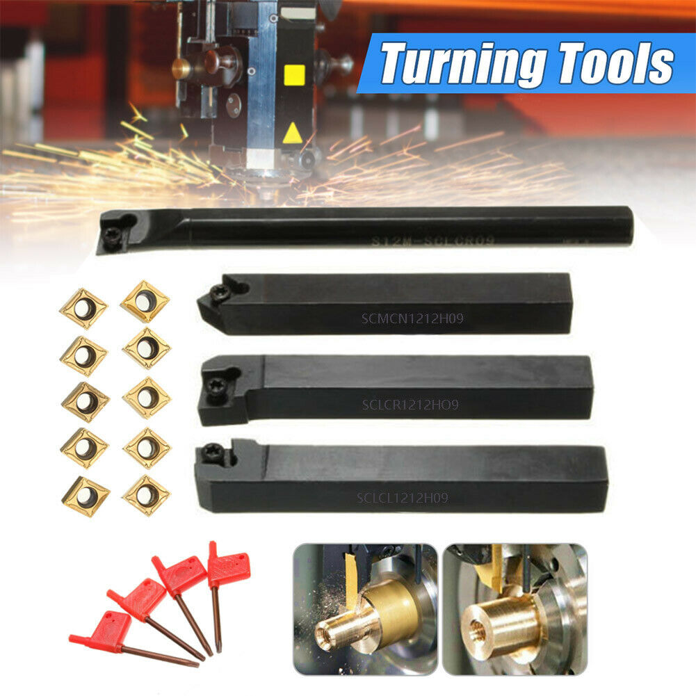 10x Carbide Insert Blades Hot 4Set 12mm Shank Lathe Turning Tool Boring Holder