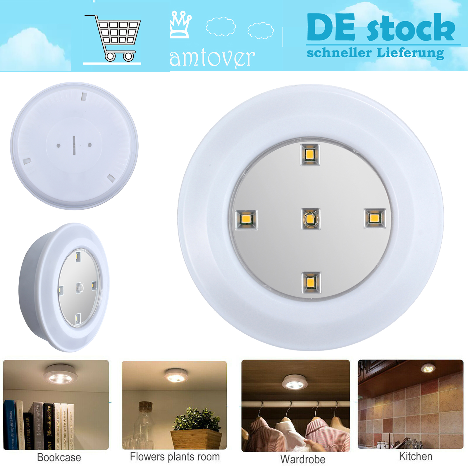 LED-Lampe Selbstklebende 3 Touch Push Touch-Licht Küche Schranklicht Unterbau 