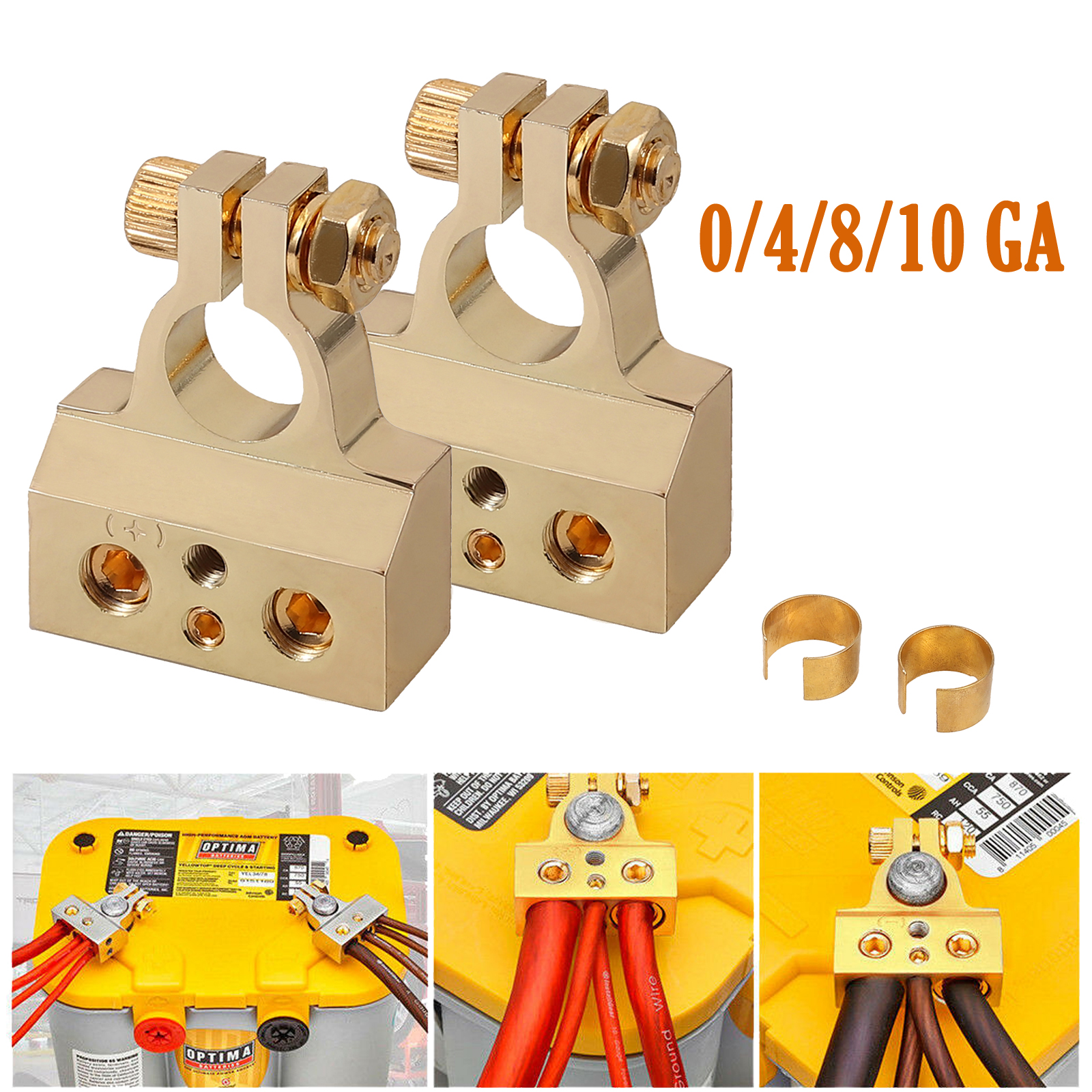 2 Car Battery Terminal Clamp Post 0/4/8/10 GA AWG Gauge Positive