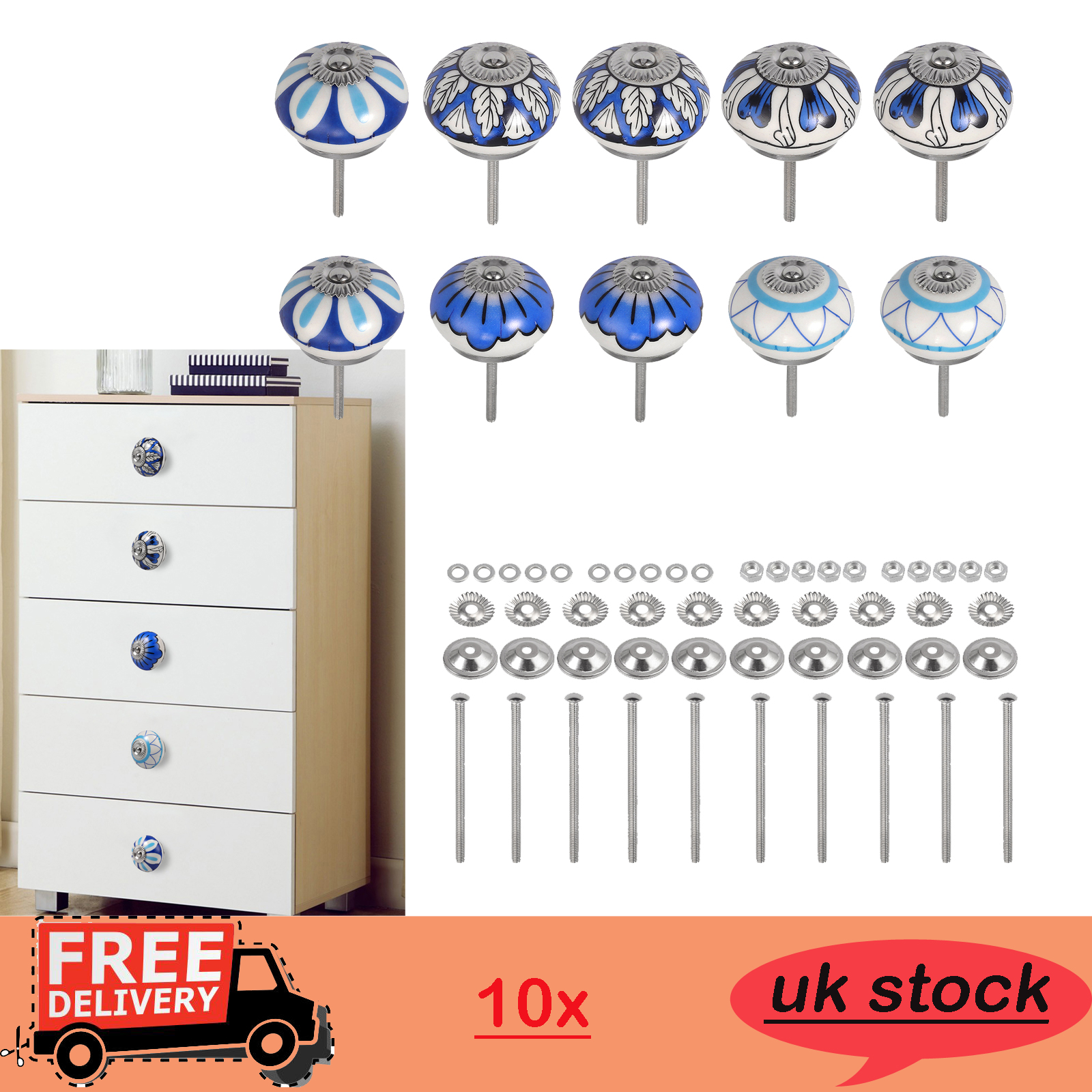 Sets Of 10 Ceramic Knobs Drawer Pulls Cupboard Handles Door