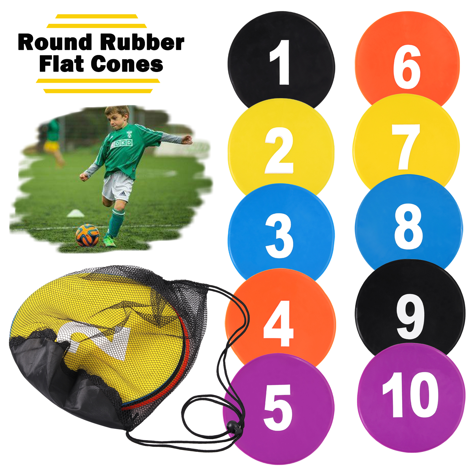 The Soccer Store Set of 10 Rubber Flat Disc Markers