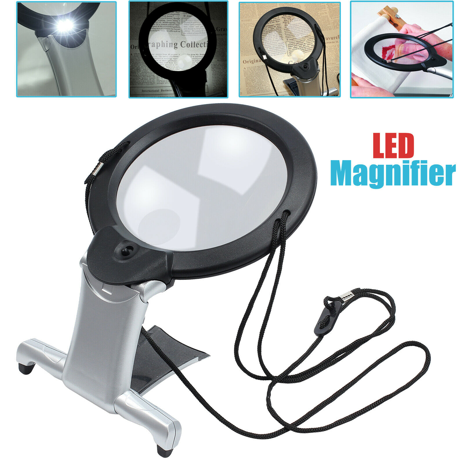 giant large hands free magnifying glass with light led magnifier