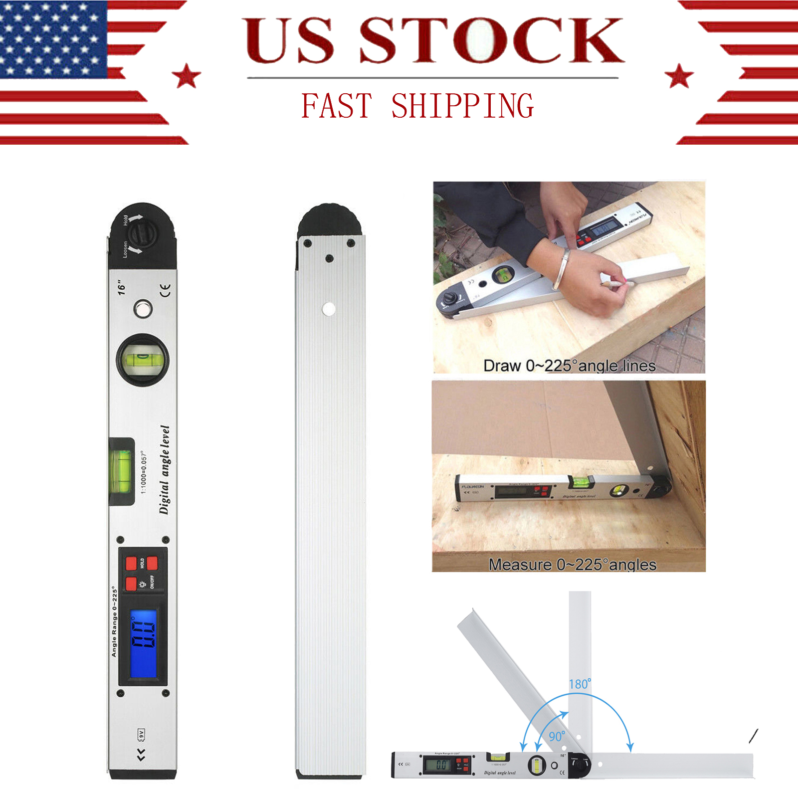 400mm Digital Angle Finder Backlit Dual Spirit Protractor Ruler Meter Goniometer