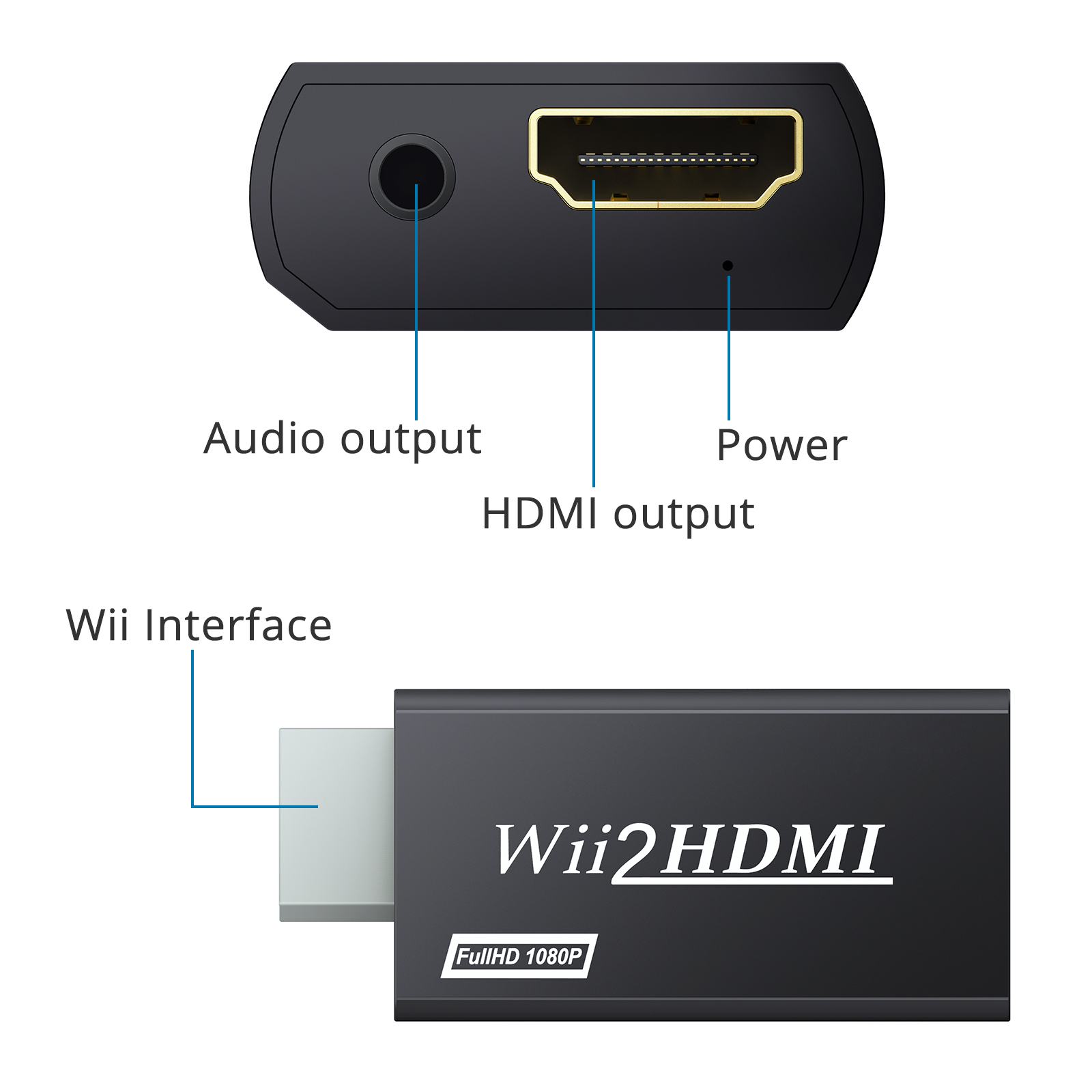 For Nintendo WII TO HDMI Video Converter w/3.5mm Audio Output + HDMI