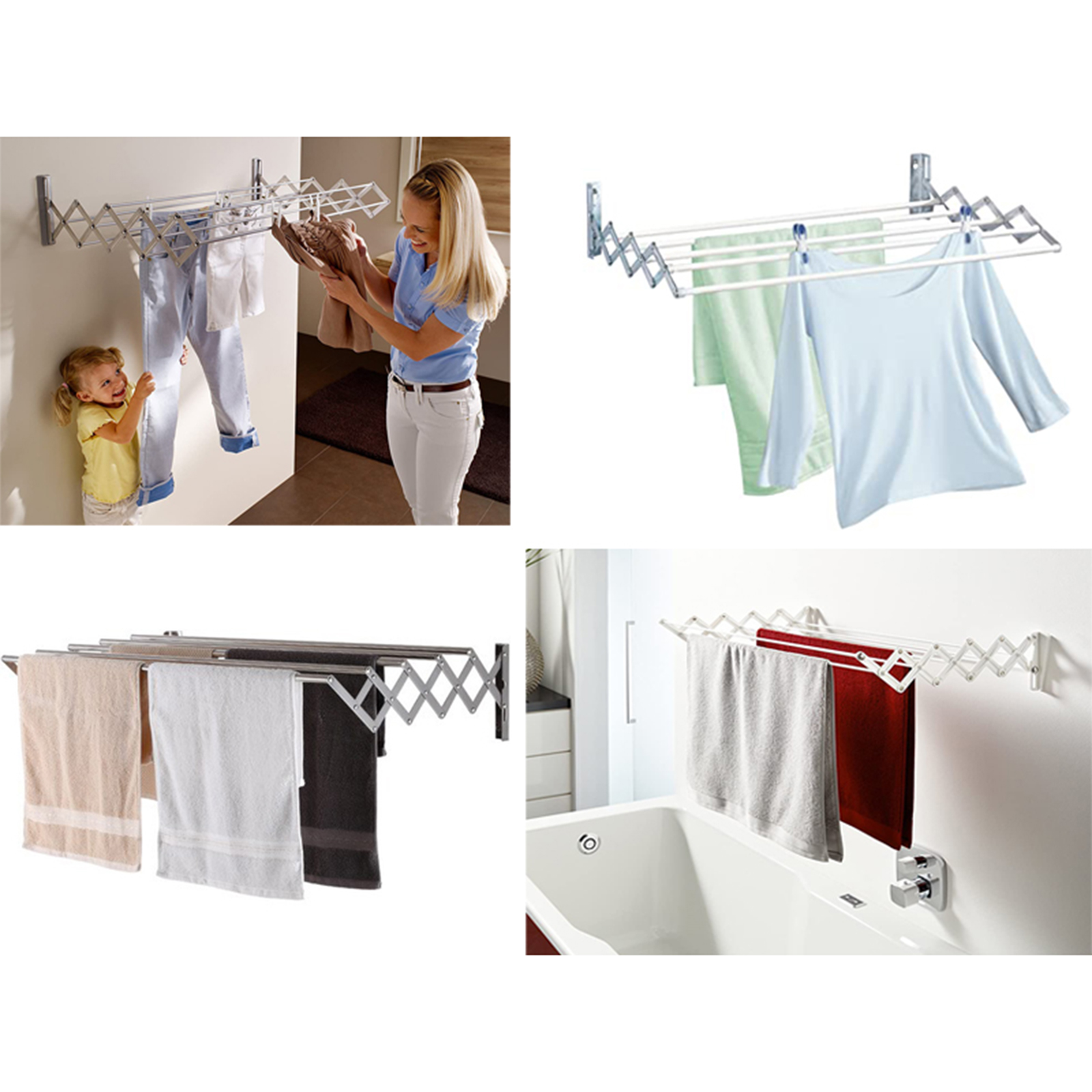80cm Retractable Foldable Wall Hanging Drying Rack Balcony Clothes