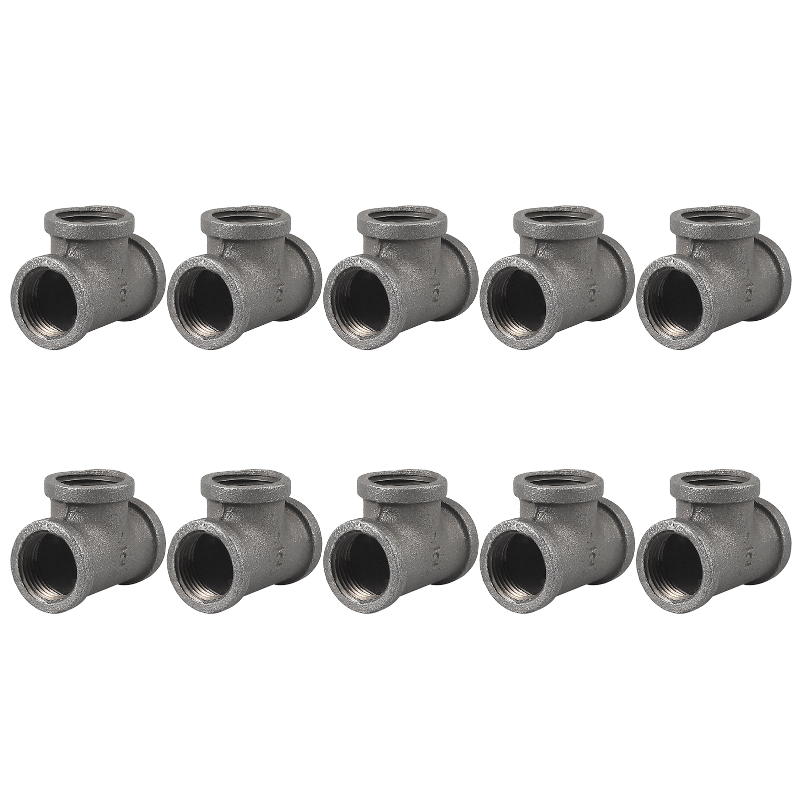 10X Threaded Iron Pipe Fitting Tee head 1/2" Malleable Cast Iron For Bookshelves