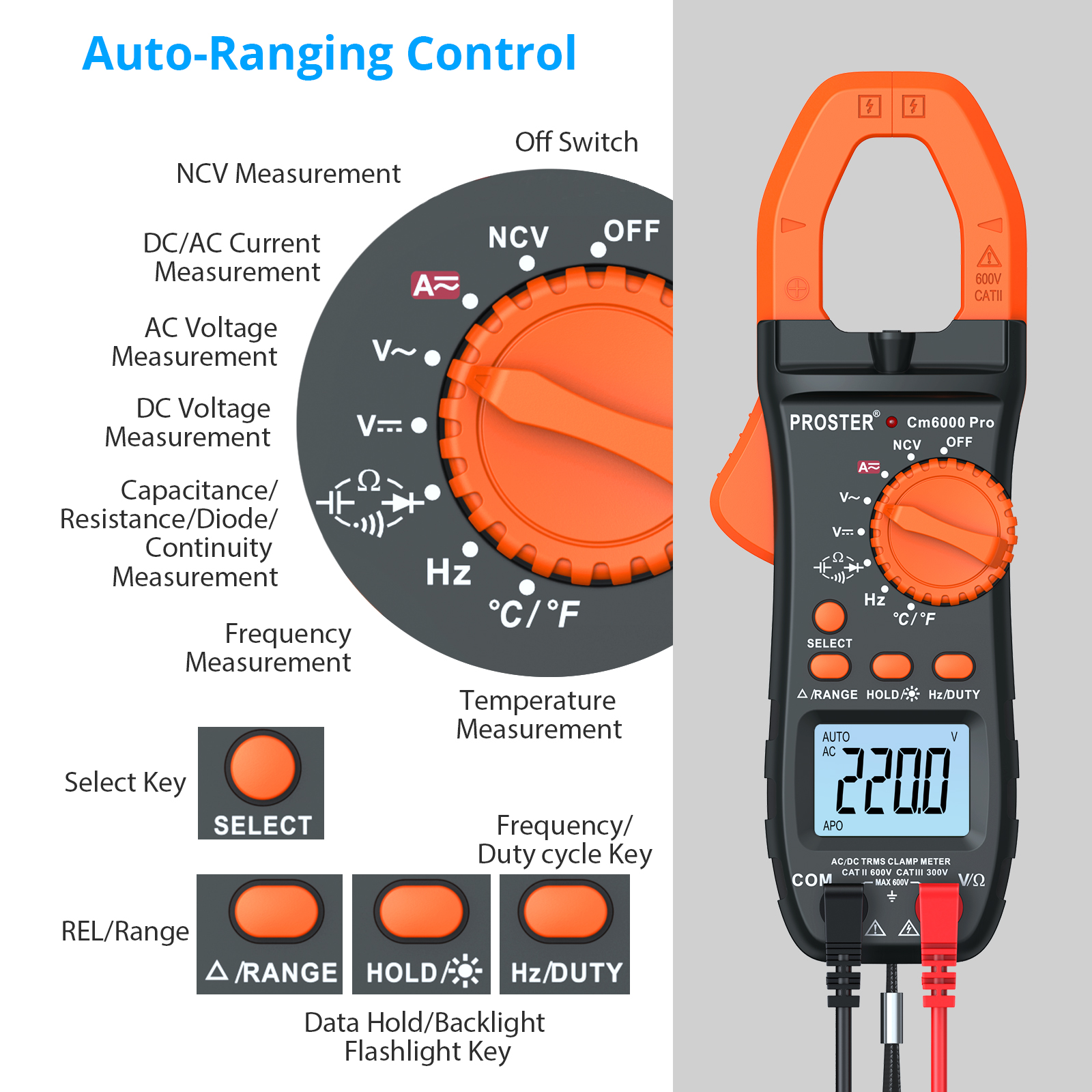 Digital Multimeter Advanced Clamp Meter TRMS 6000 Counts AC//DC Test Auto-Ranging