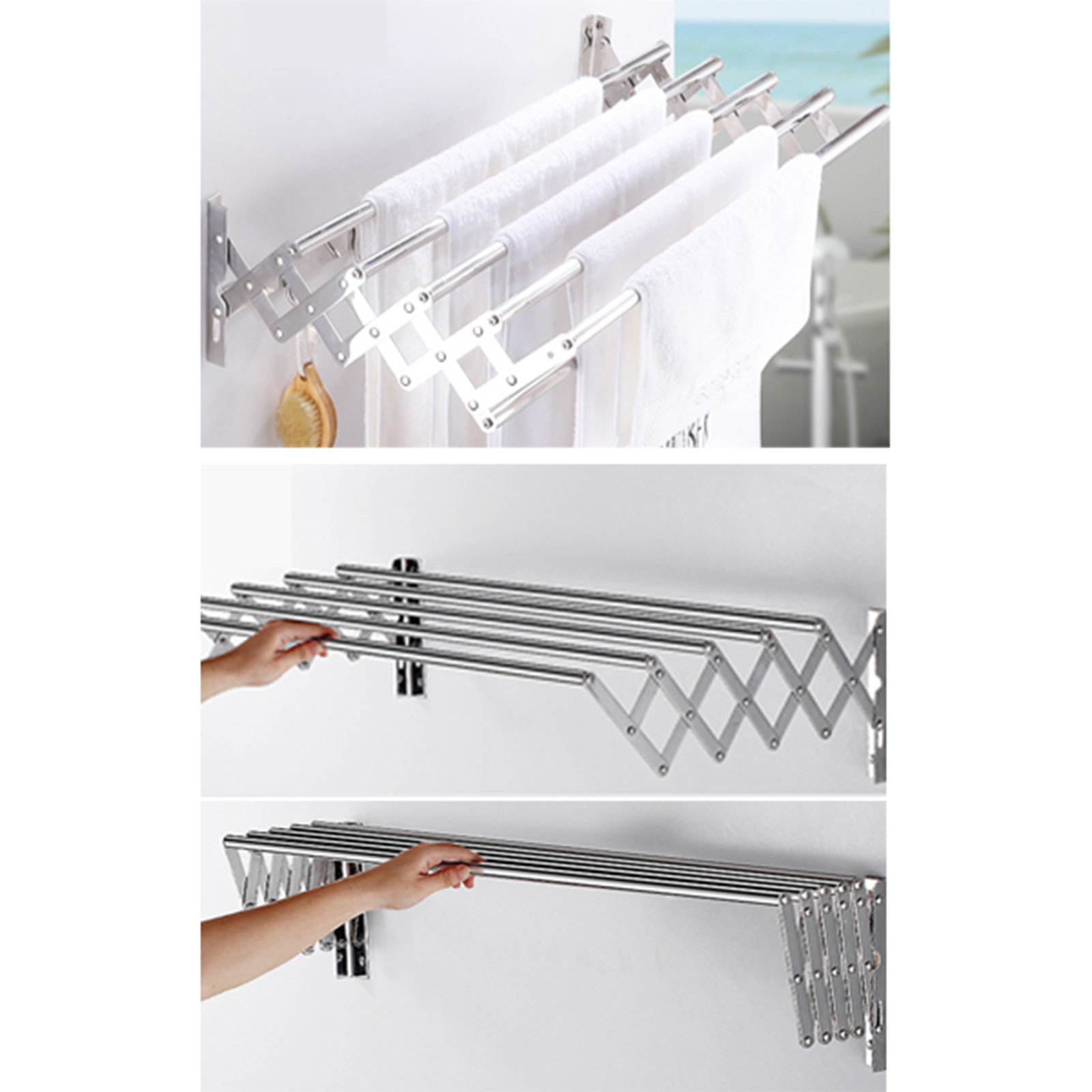 80cm Wall Mounted Expandable Cloth Drying Towel Rack Retractable ...