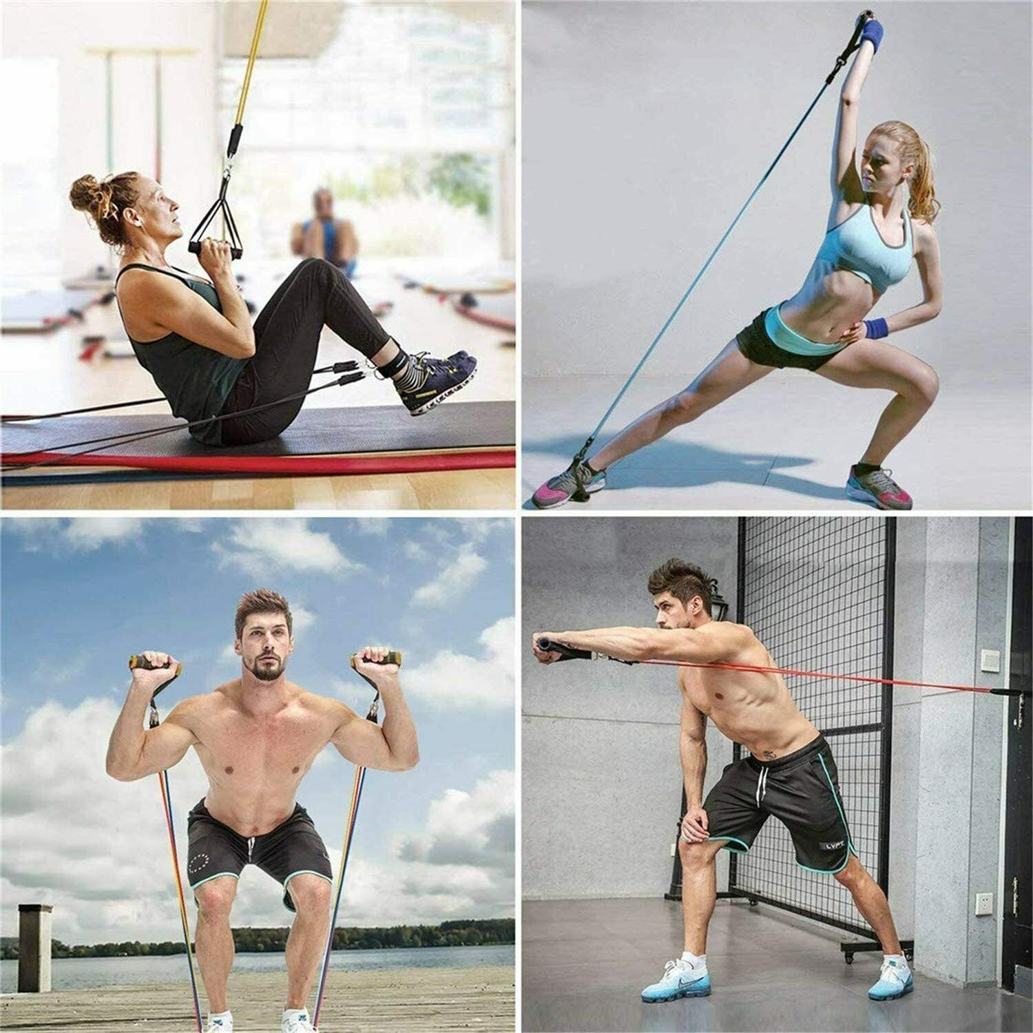 11PCS Yoga Pilates Resistance Bands Set Abs Exercise Fitness Tube Workout Tools 