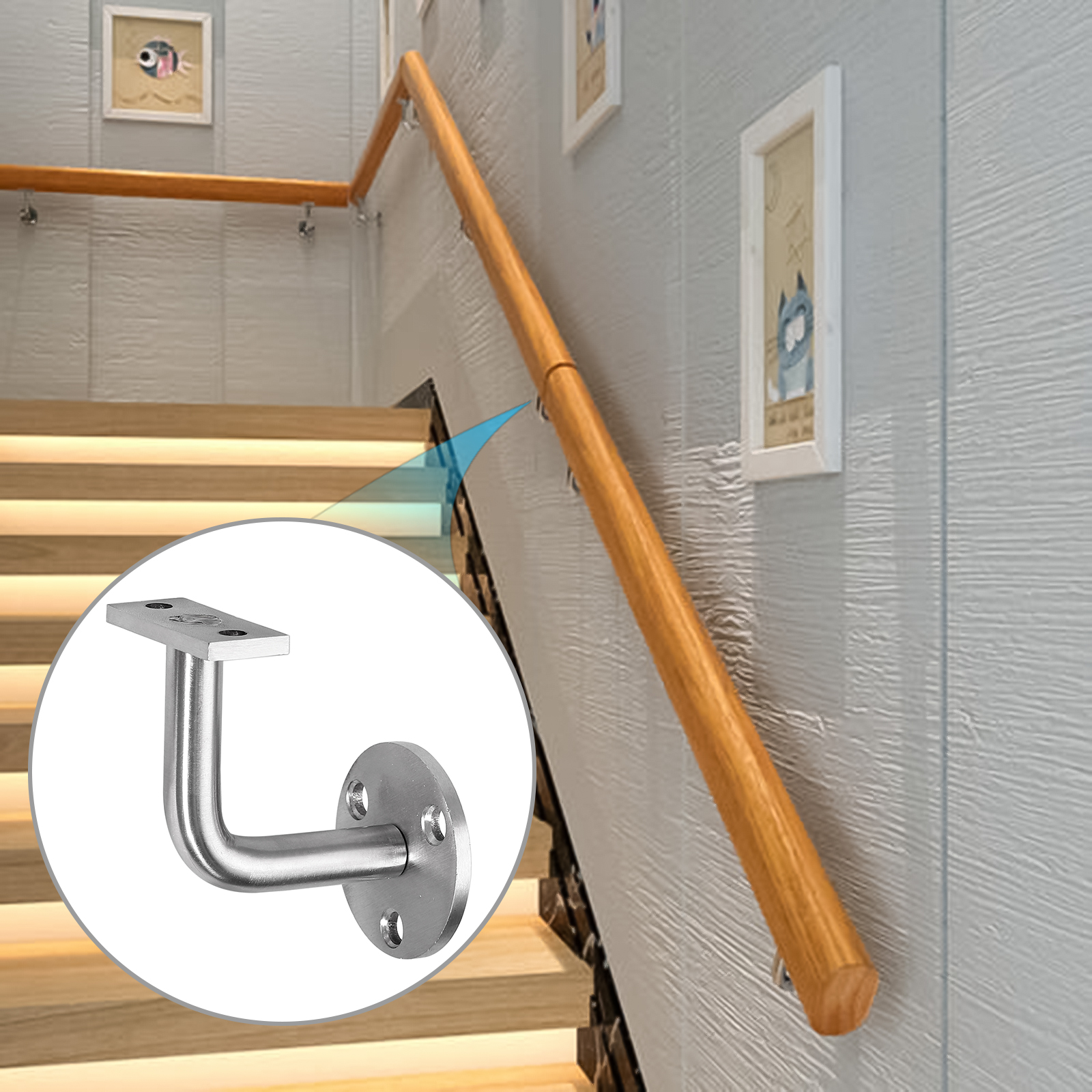 4x Handrail Bannister Stair Rail Wall Bracket Support Balustrade Fixing