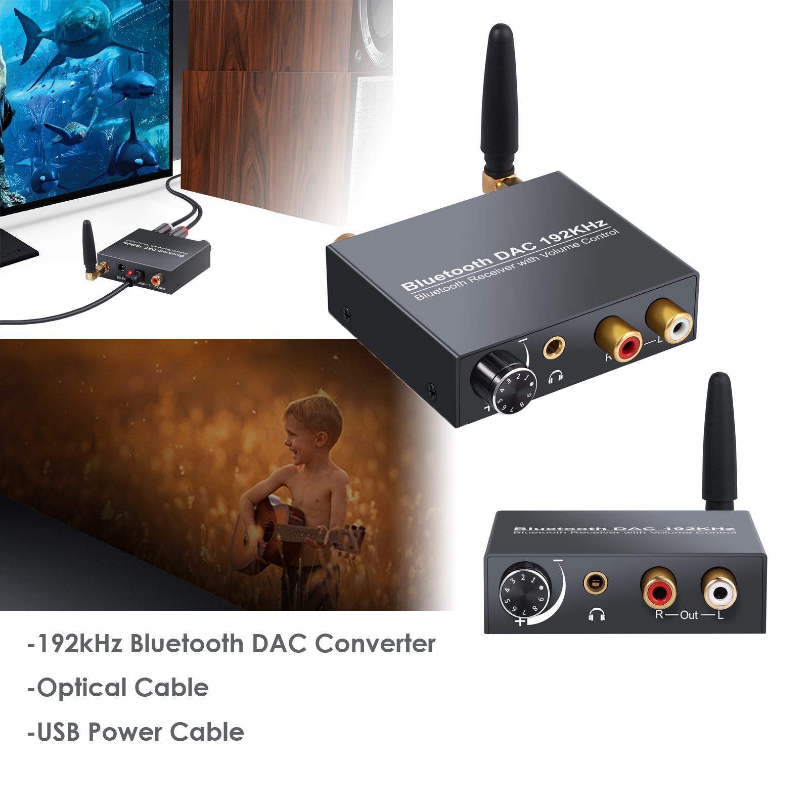 192kHz Digital to Analog Audio Converter 3.5mm Output + V5.0 Bluetooth