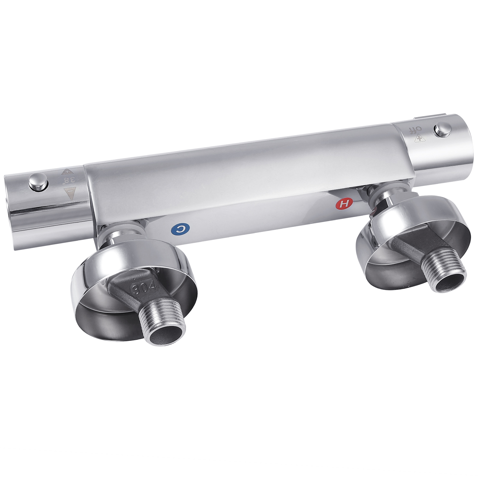 Modern Thermostatic Exposed Bar Shower Mixer Valve Tap Chrome Bottom 1/