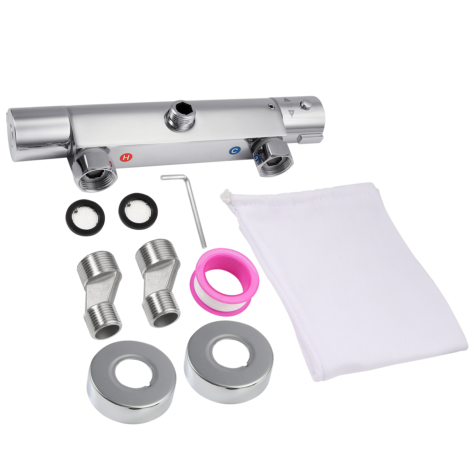 Thermostatic Shower Bar Mixer Tap Valve Chrome Bathroom Twin Bottom 1/2