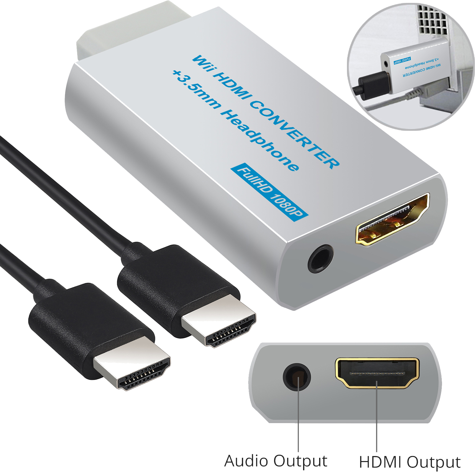 Wii 转hdmi 转换器适配器全高清3 5mm Audiovideo 输出1080p 适用于任天堂 Ebay